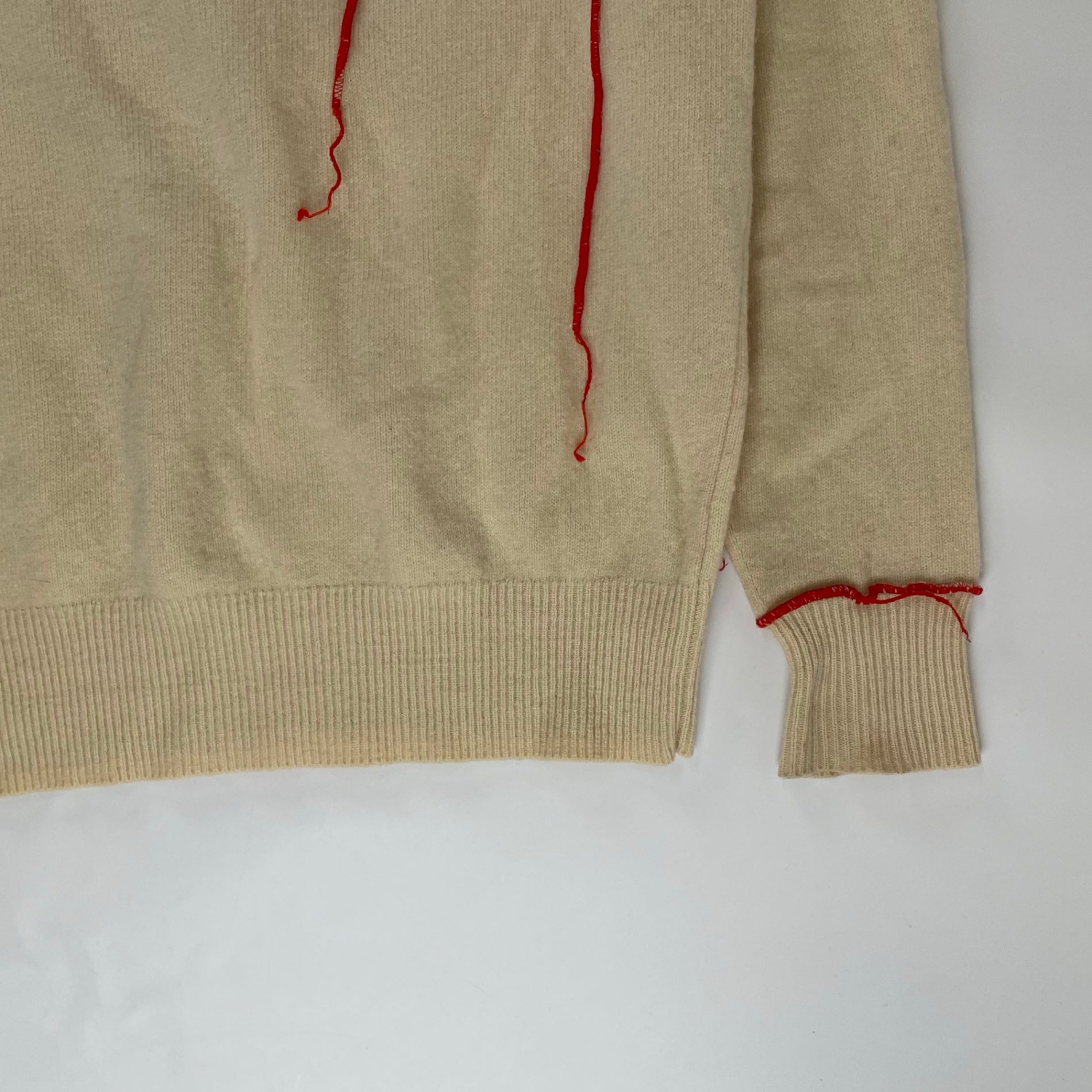 papas パパス /VINTAGE シームデザインラムウールニット オフホワイト×レッド SIZE：FREE