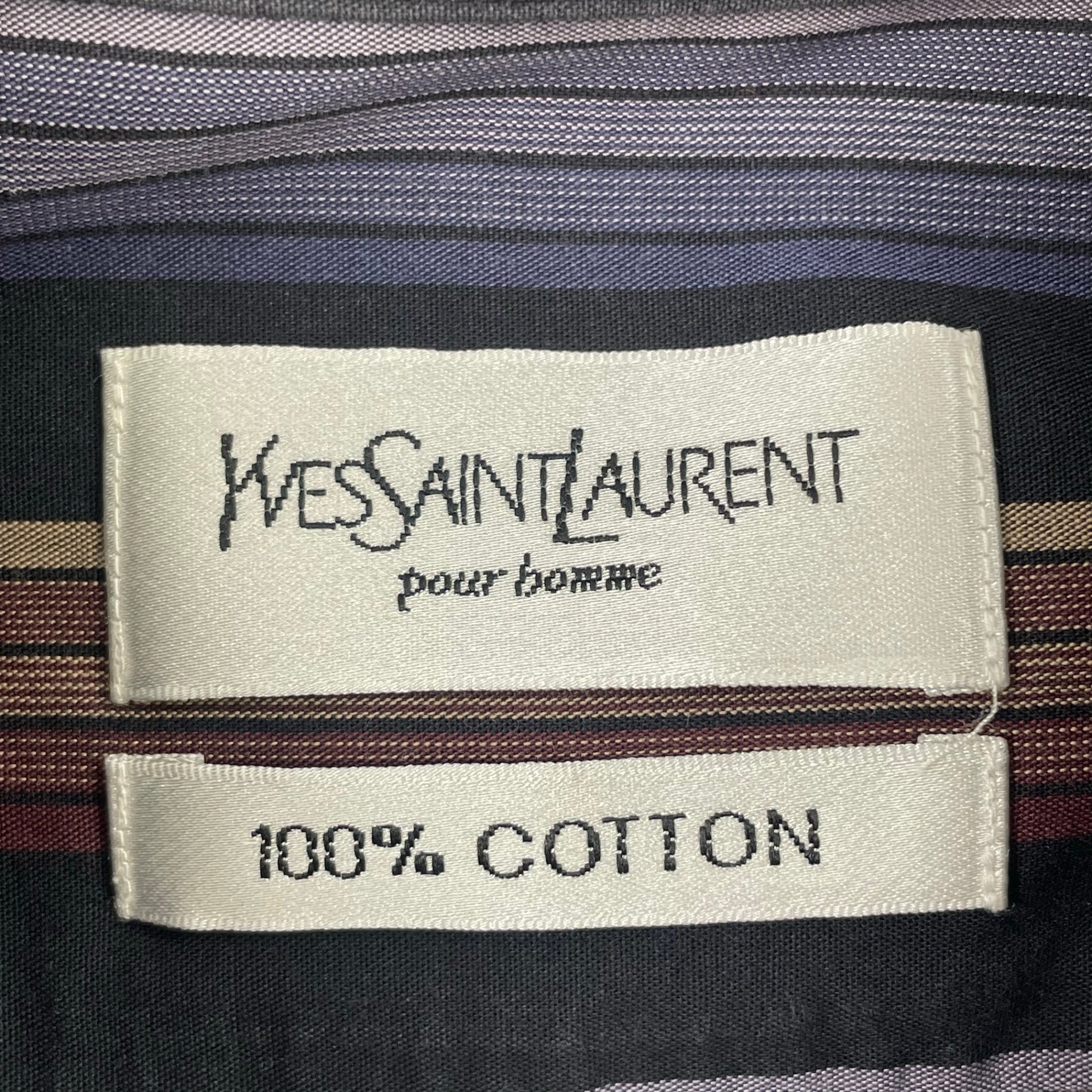 YVES SAINT LAURENT pour homme / VINTAGEストライプシャツ 旧ロゴ SIZE:L