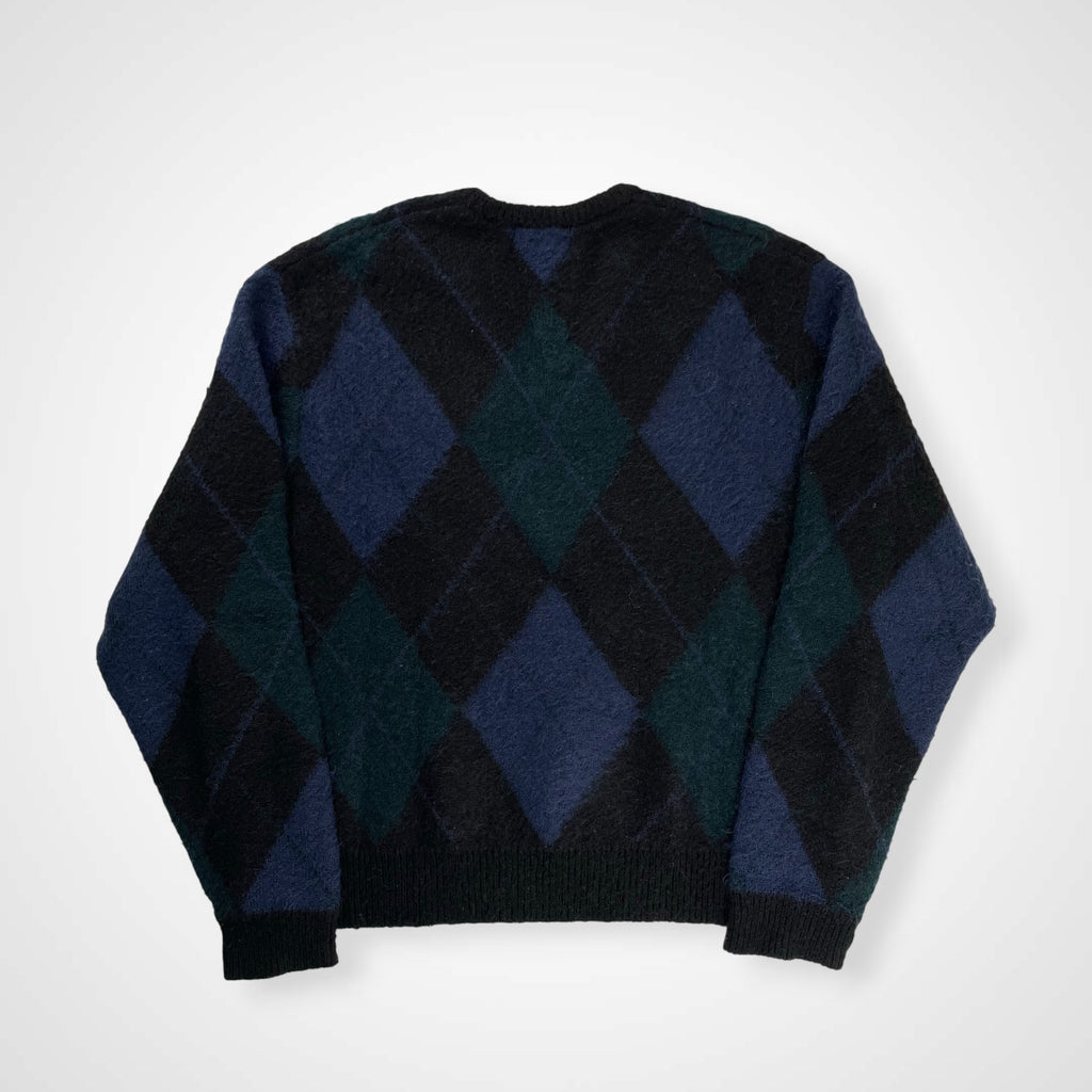 Gymphlex ジムフレックス / モヘヤMIXアーガイルVネック ネイビー×グリーン×ブラック 参考定価：16,000程度 SIZE：12
