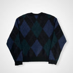Gymphlex ジムフレックス / モヘヤMIXアーガイルVネック ネイビー×グリーン×ブラック 参考定価：16,000程度 SIZE：12