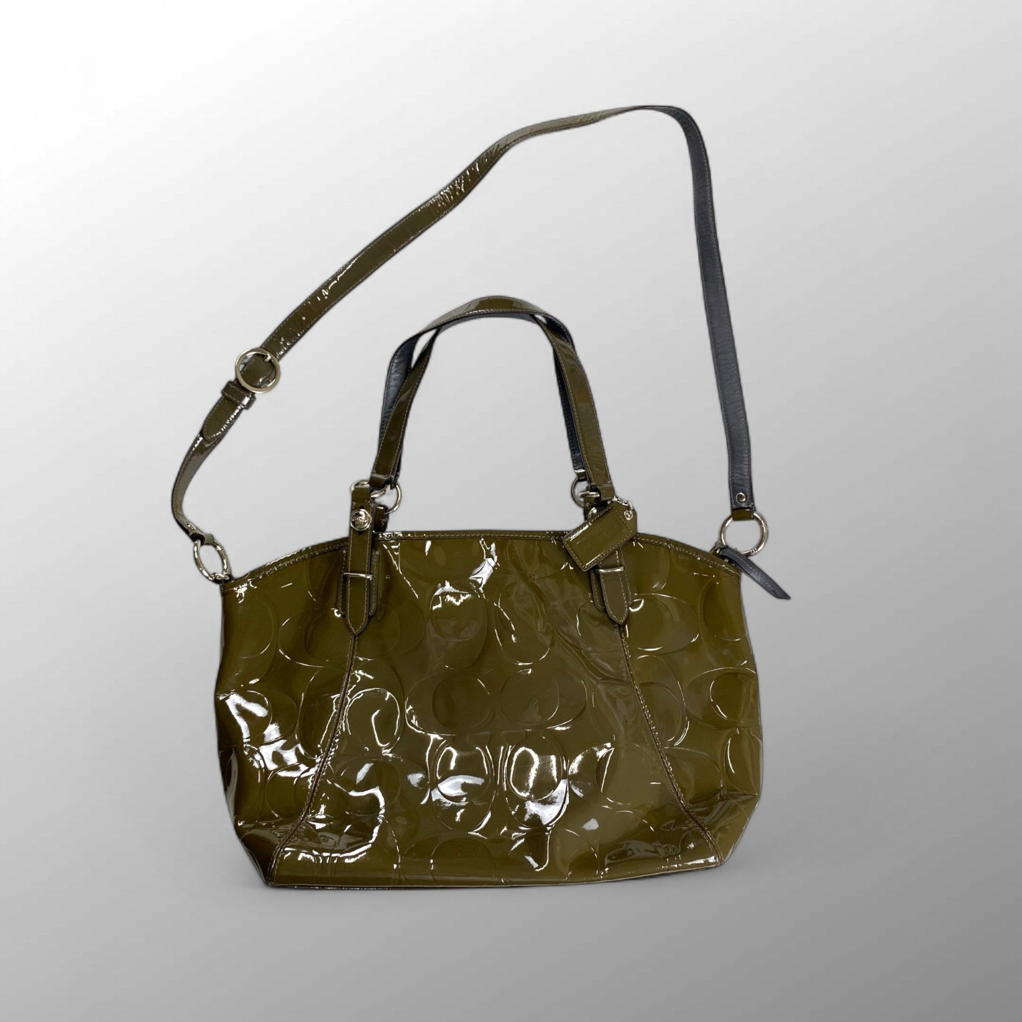 COACH コーチ / パテントレザー 2WAY トートバッグ ショルダーバッグ シグネチャーロゴ F18753 カーキ