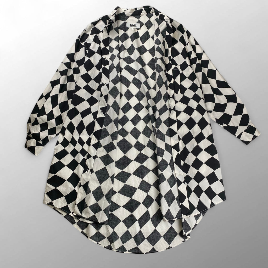 MM6 Maison Margiela  エムエムシックスメゾンマルジェラ / OVERSIZED DISTORTED CHESS PRINT LONG SHIRT チェッカーボード ロングシャツ SIZE：S