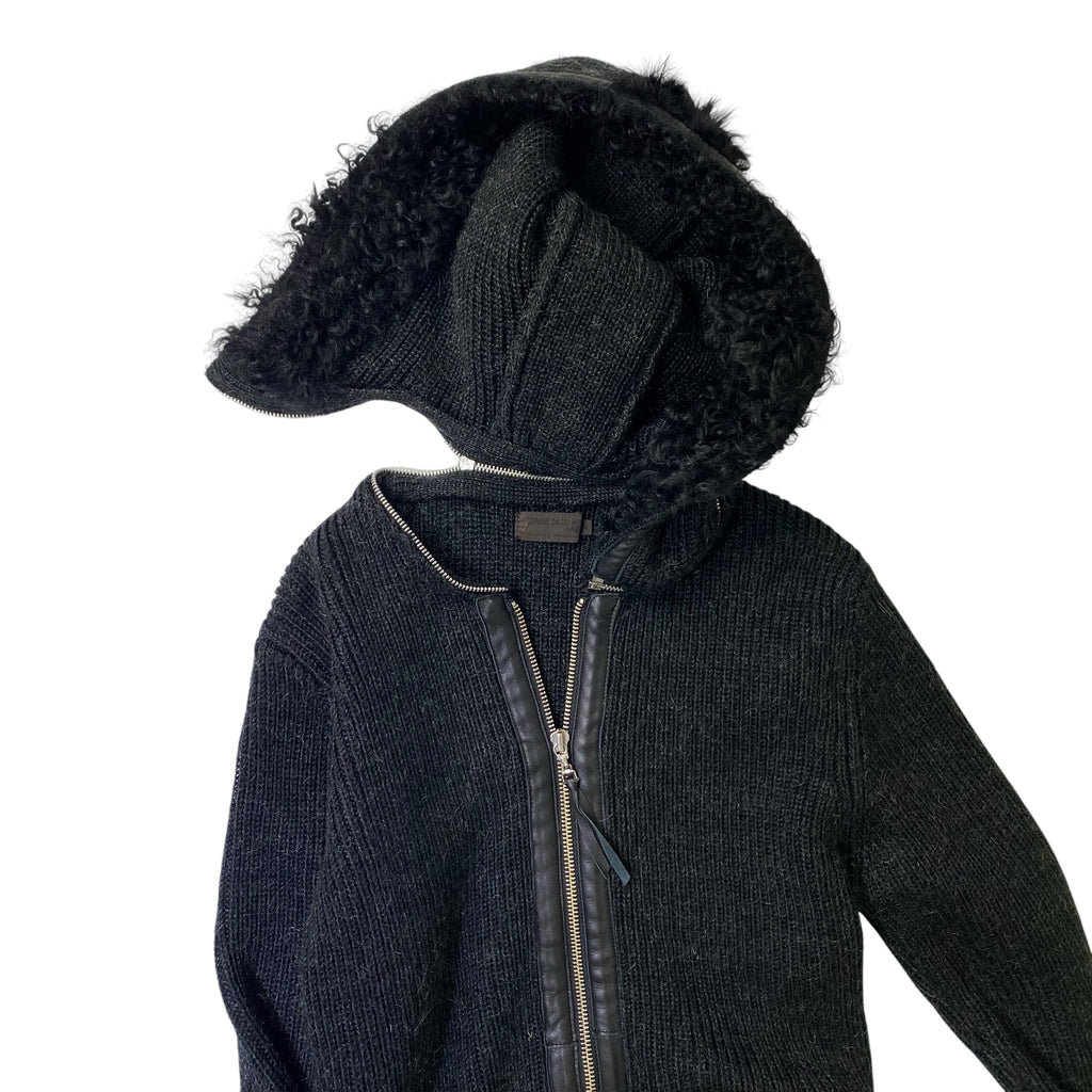 COMME CA DU MODE MEN コムサデモードメン  モヘヤ混ニットパーカー ラムレザー・ラムファー Y2K