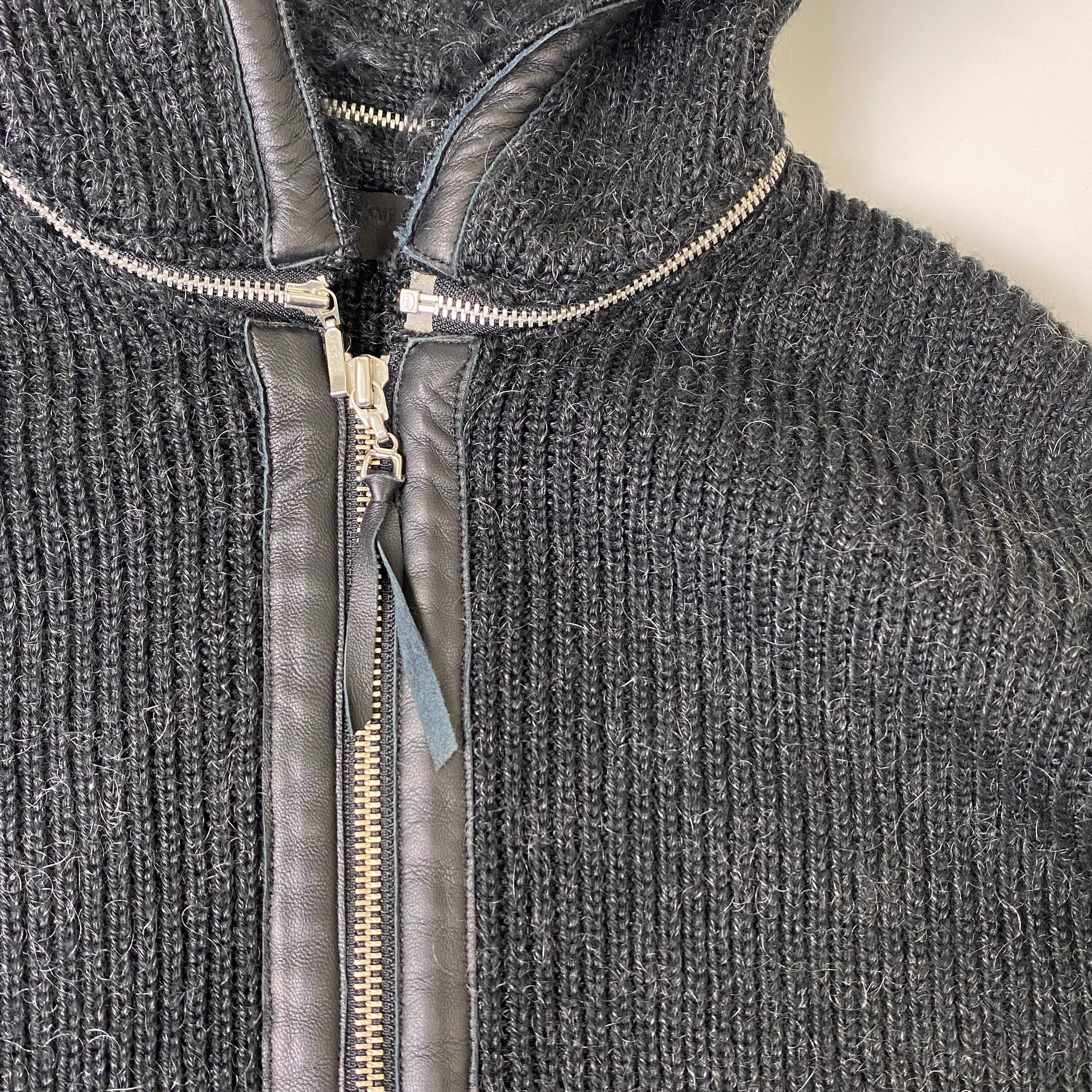 COMME CA DU MODE MEN コムサデモードメン  モヘヤ混ニットパーカー ラムレザー・ラムファー Y2K