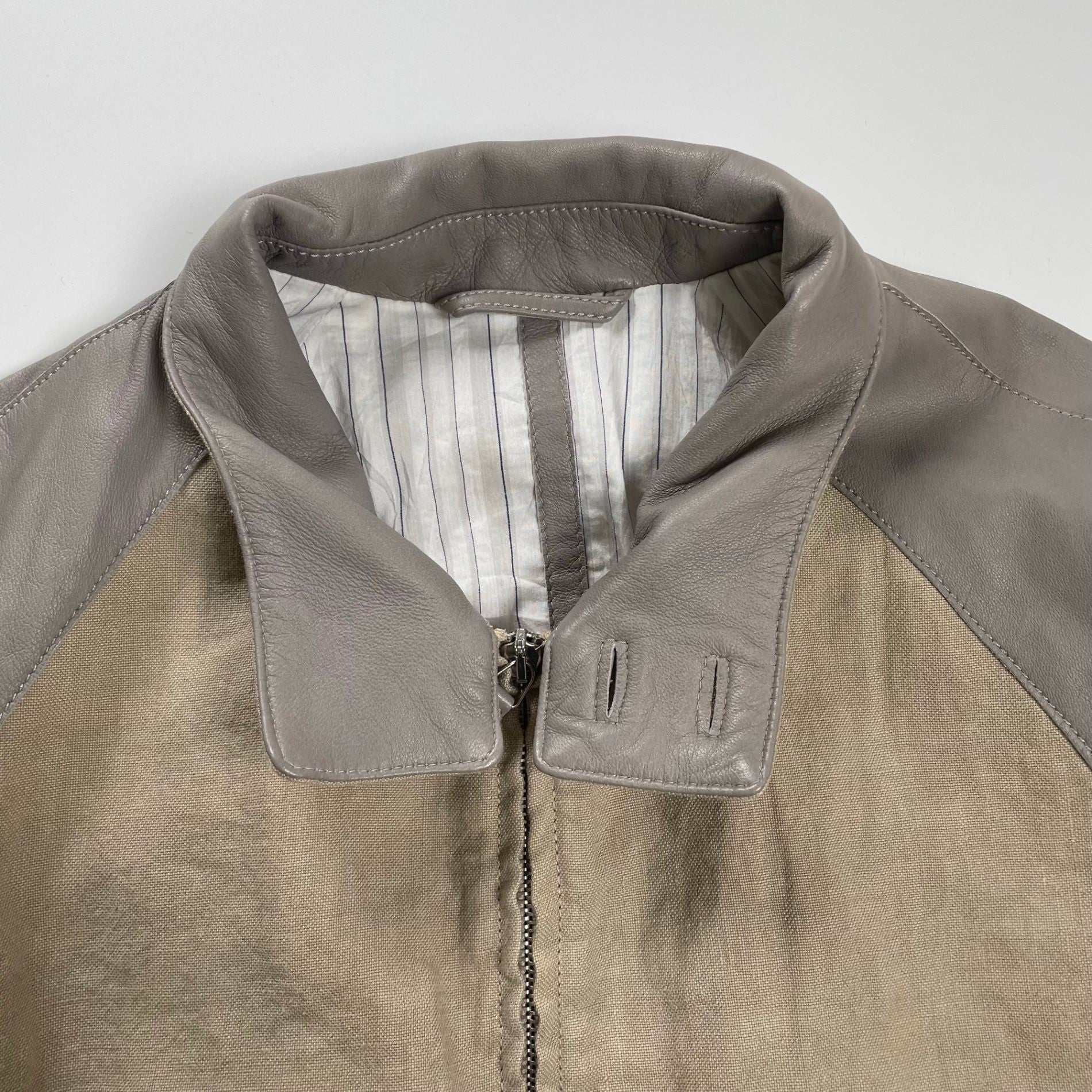 GIORGIO ARMANI ジョルジオ アルマーニ / ラムレザー×リネン 異素材MIX ハリントンジャケット ブルゾン G9タイプ 参考定価：300,000程度 SIZE:46