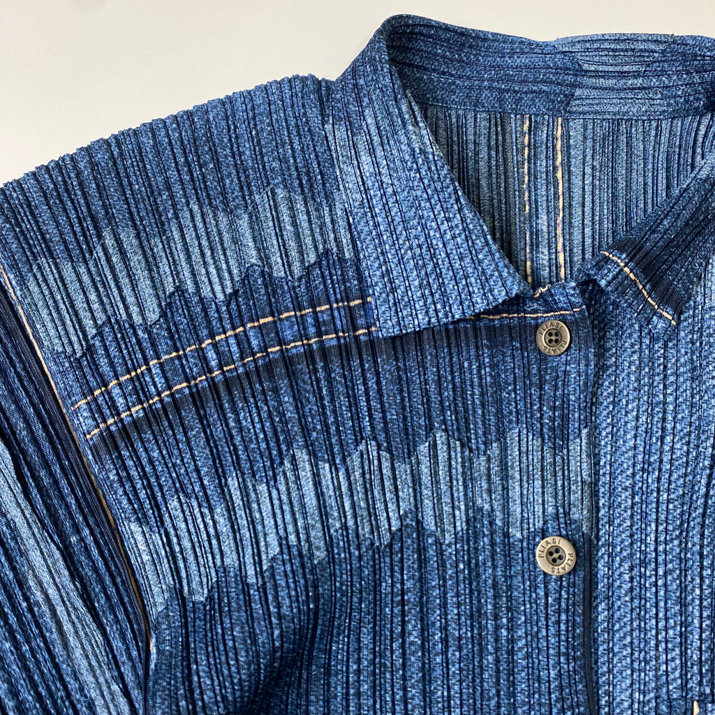 PLEATS PLEASE ISSEY MIYAKE プリーツプリーズ イッセイミヤケ パッチワーク デニム転写 プリーツ シャツ