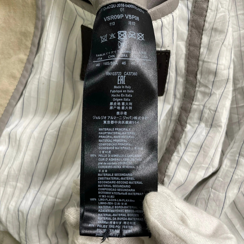 GIORGIO ARMANI ジョルジオ アルマーニ / ラムレザー×リネン 異素材MIX ハリントンジャケット ブルゾン G9タイプ 参考定価：300,000程度 SIZE:46