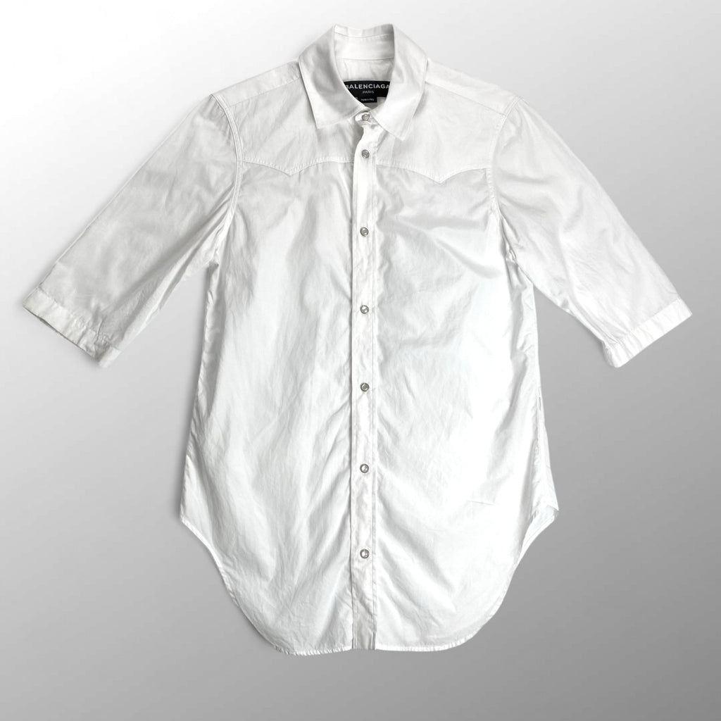 【デムナ期 ユニセックス】 BALENCIAGA バレンシアガ / WESTERN SHORT SLEEVE SHIRT スナップ シャツ ホワイト SIZE:37