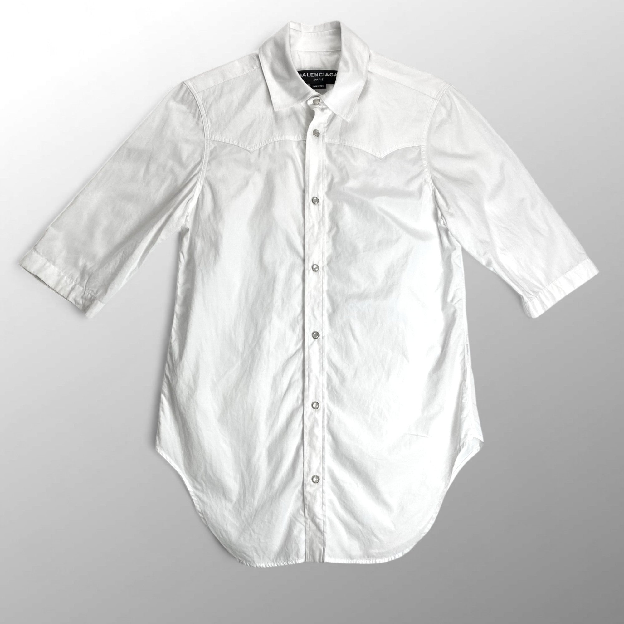 【デムナ期 ユニセックス】 BALENCIAGA バレンシアガ / WESTERN SHORT SLEEVE SHIRT スナップ シャツ ホワイト SIZE:37