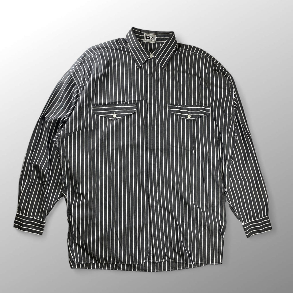 V2 BY VERSACE ベルサーチ ベルサーチェ ヴィンテージ / ストライプ シャツ ボタンダウン ビッグシルエット SIZE：M（XL程度）