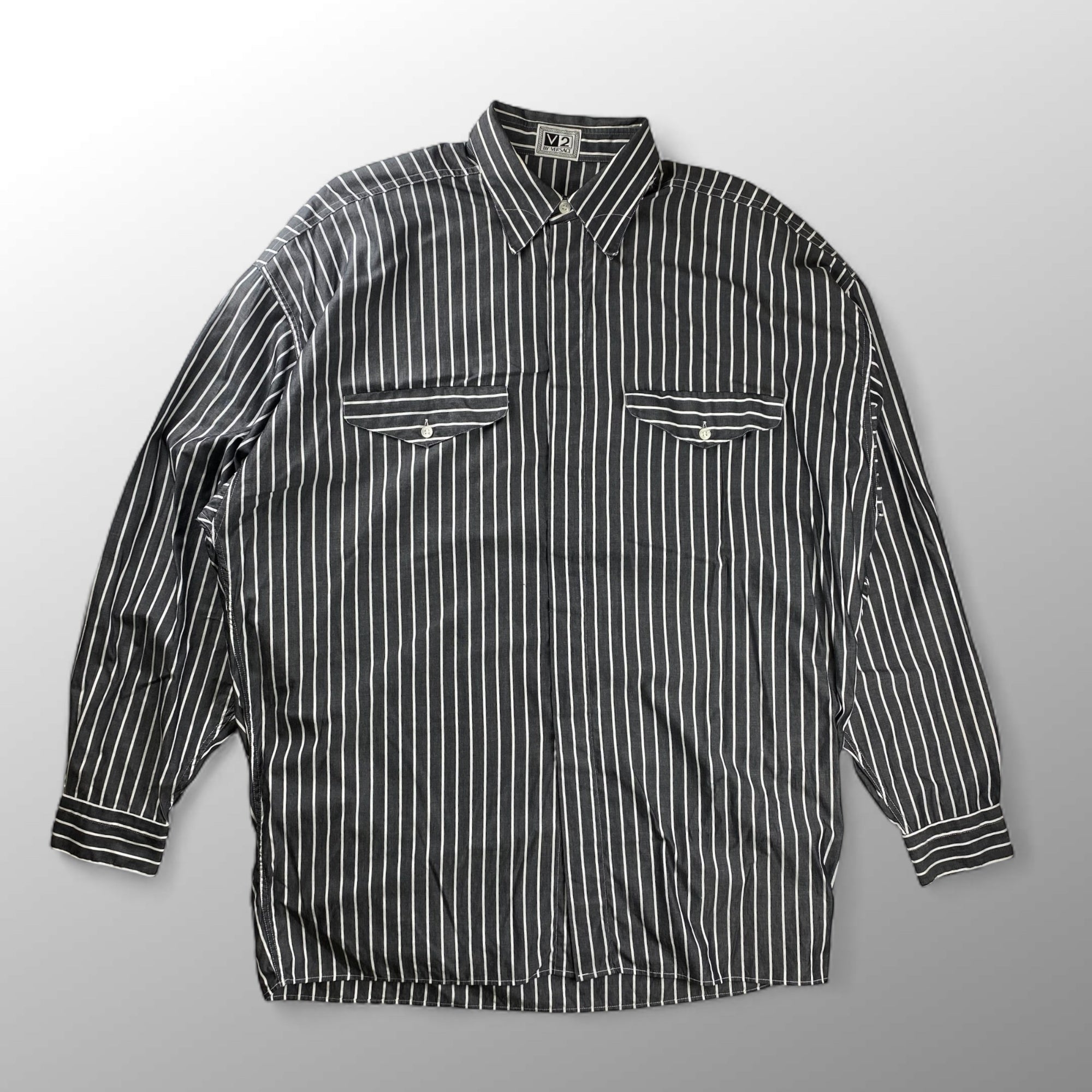 V2 BY VERSACE ベルサーチ ベルサーチェ ヴィンテージ / ストライプ シャツ ボタンダウン ビッグシルエット SIZE：M（XL程度）
