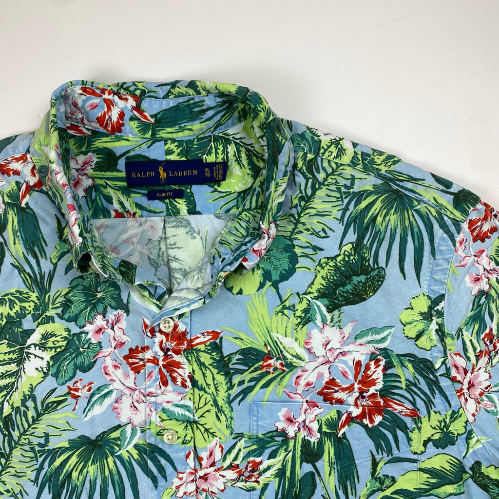 RALPH LAUREN ラルフローレン / ボタニカル アロハシャツ ボタンダウン コットン100％ SLIM FIT SIZE：XL