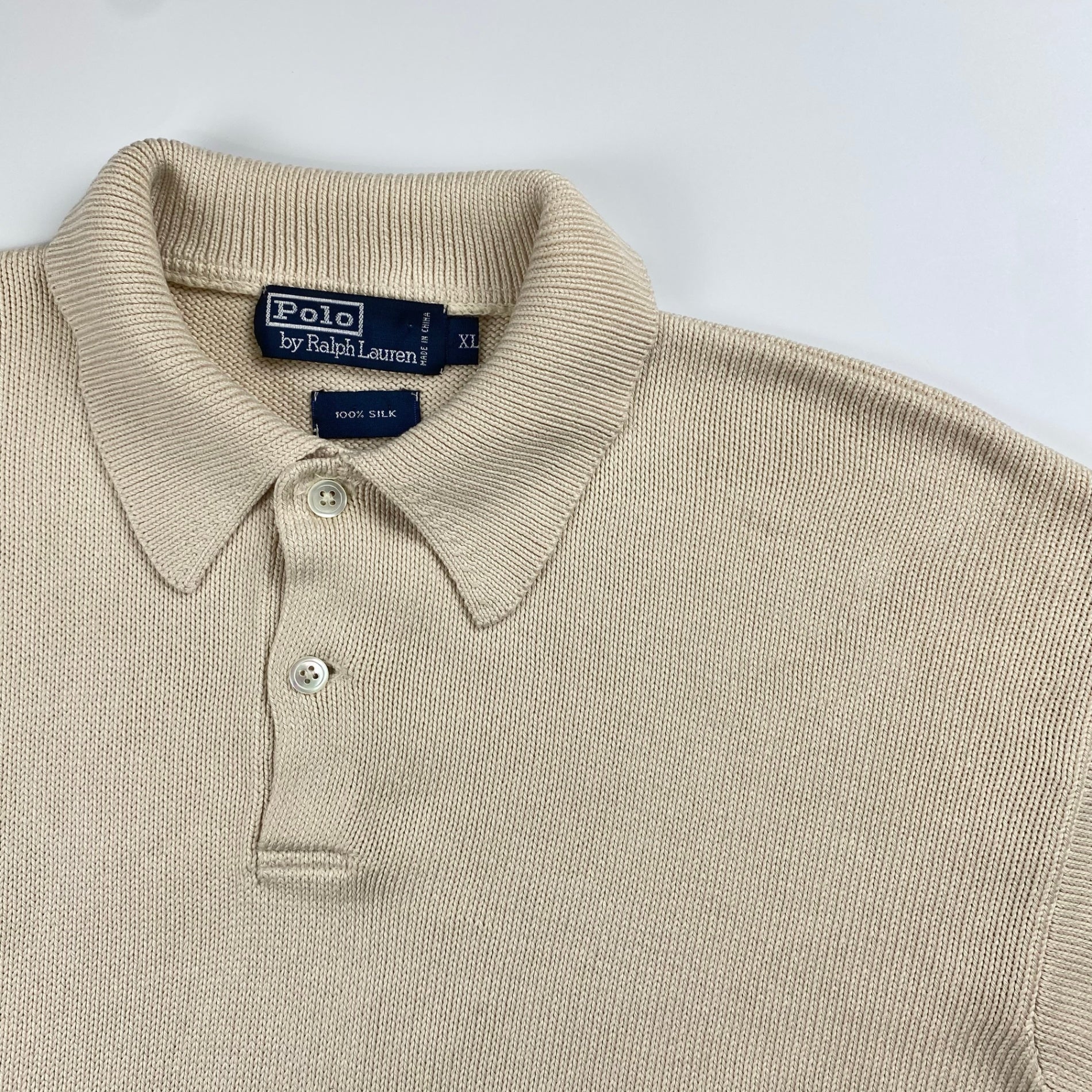 【超希少】 90s Polo by Ralph Lauren ポロ ラルフローレン / シルク100％ ワイド・ショート ニット ポロシャツ SIZE：XL