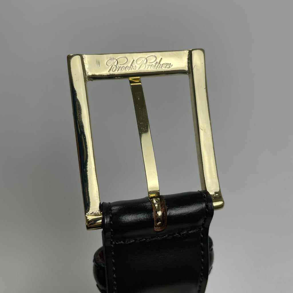 Brooks Brothers ブルックス ブラザーズ / レザーベルト ダークブラウン ゴールドバックル 日本製 美品 全長：105cm