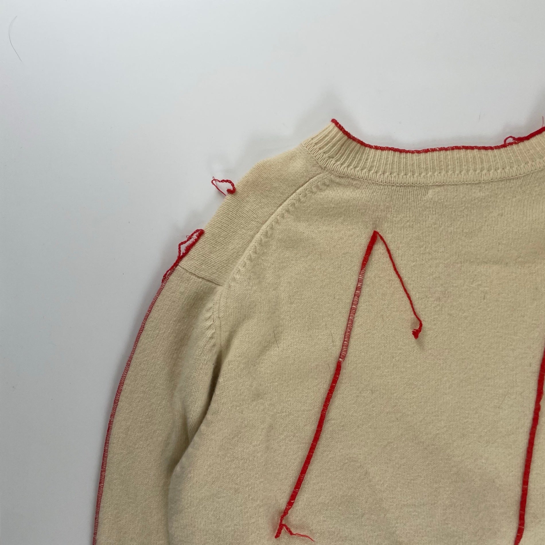 papas パパス /VINTAGE シームデザインラムウールニット オフホワイト×レッド SIZE：FREE