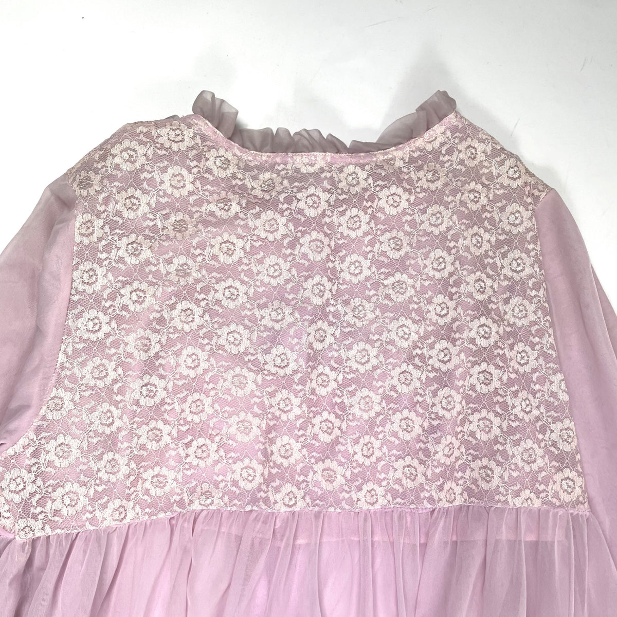 VINTAGE / 6-70年代 ヴィンテージ シフォンドレス ナイロンシアー レース 長袖 マキシ丈 SIZE:M