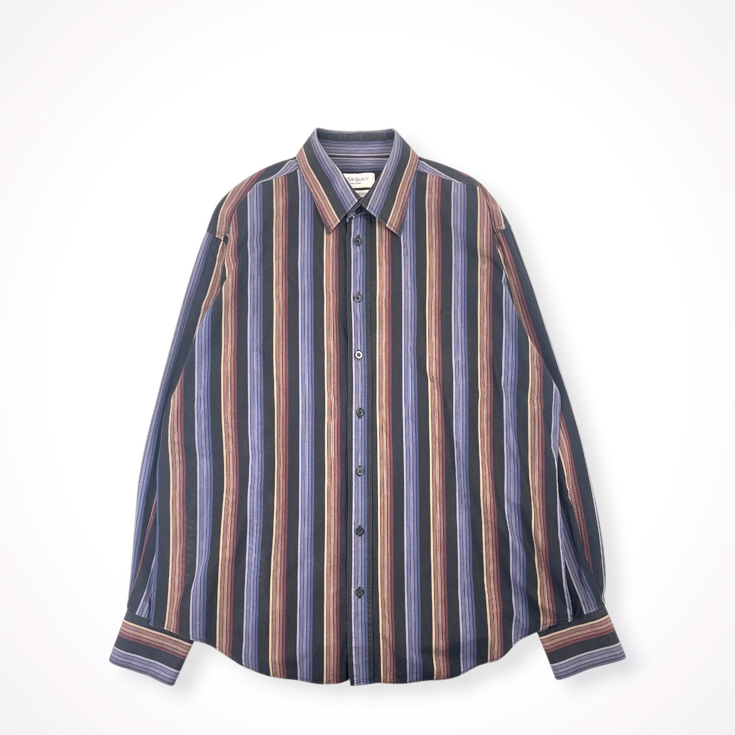 YVES SAINT LAURENT pour homme / VINTAGEストライプシャツ 旧ロゴ SIZE:L