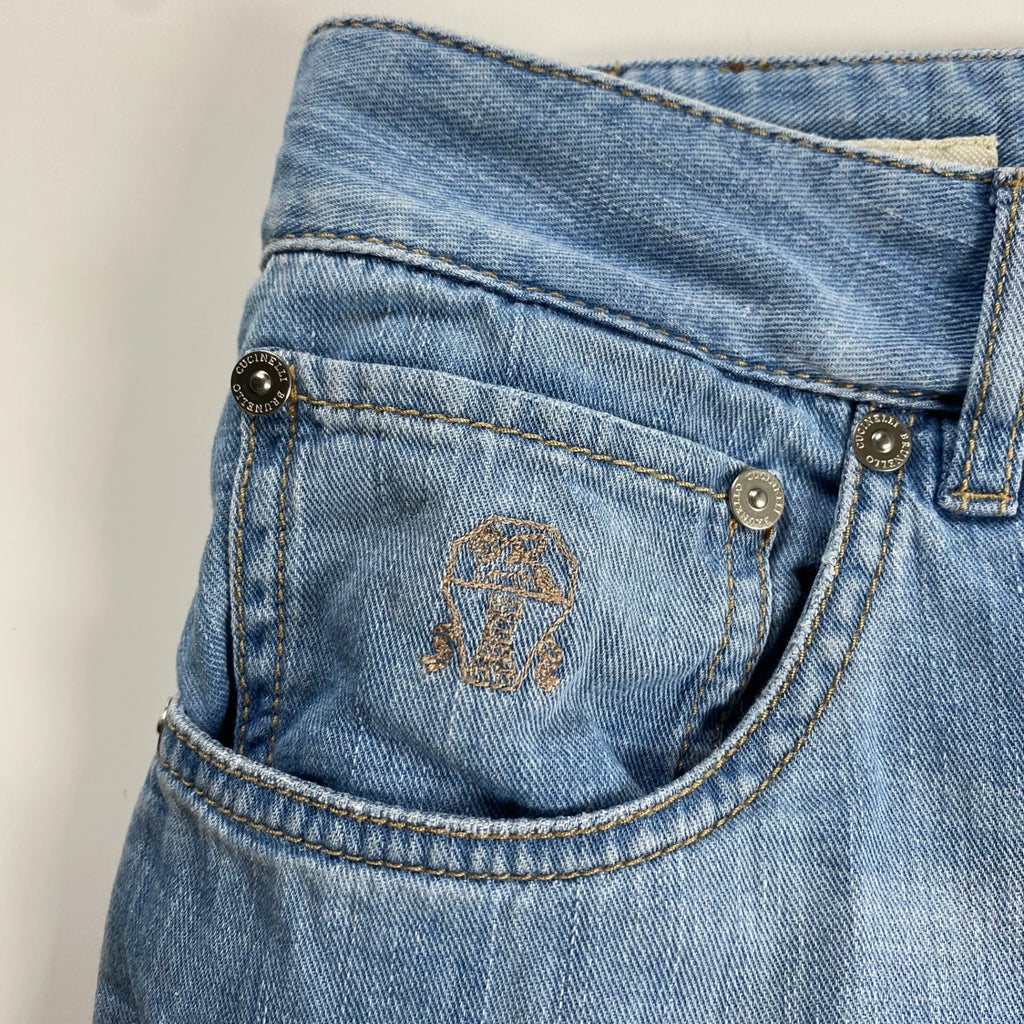BRUNELLO CUCINELLI ブルネロ クチネリ / エンブレム刺繍 デニムパンツ LEISURE FIT  MADE IN ITALY 参考定価：130,000程度 SIZE:48(M程度)