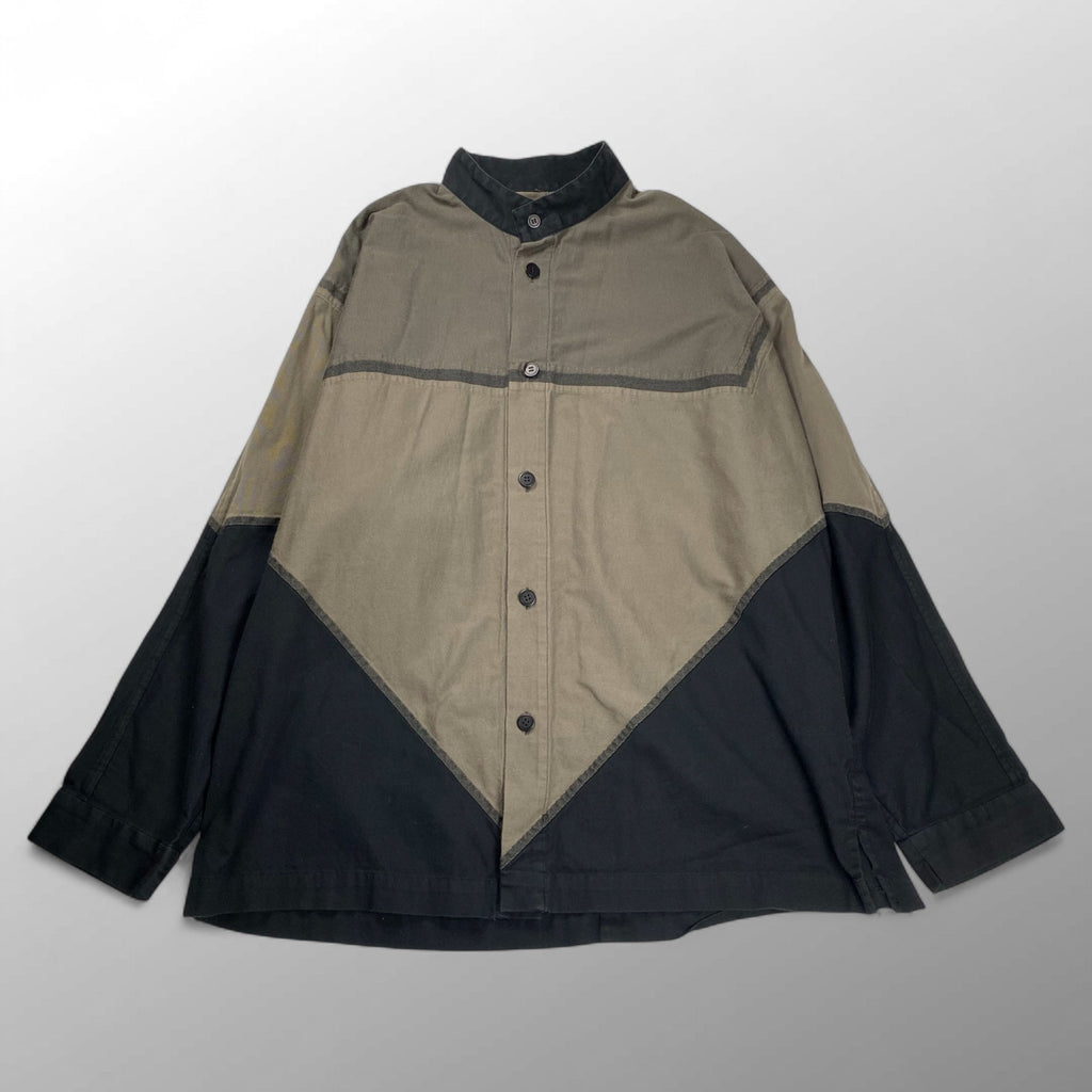 A-POC ABLE ISSEY MIYAKE エイポック エイブル イッセイミヤケ / ジオメトリックシャツ カラーレス 幾何学 グレー×ブラック SIZE:3