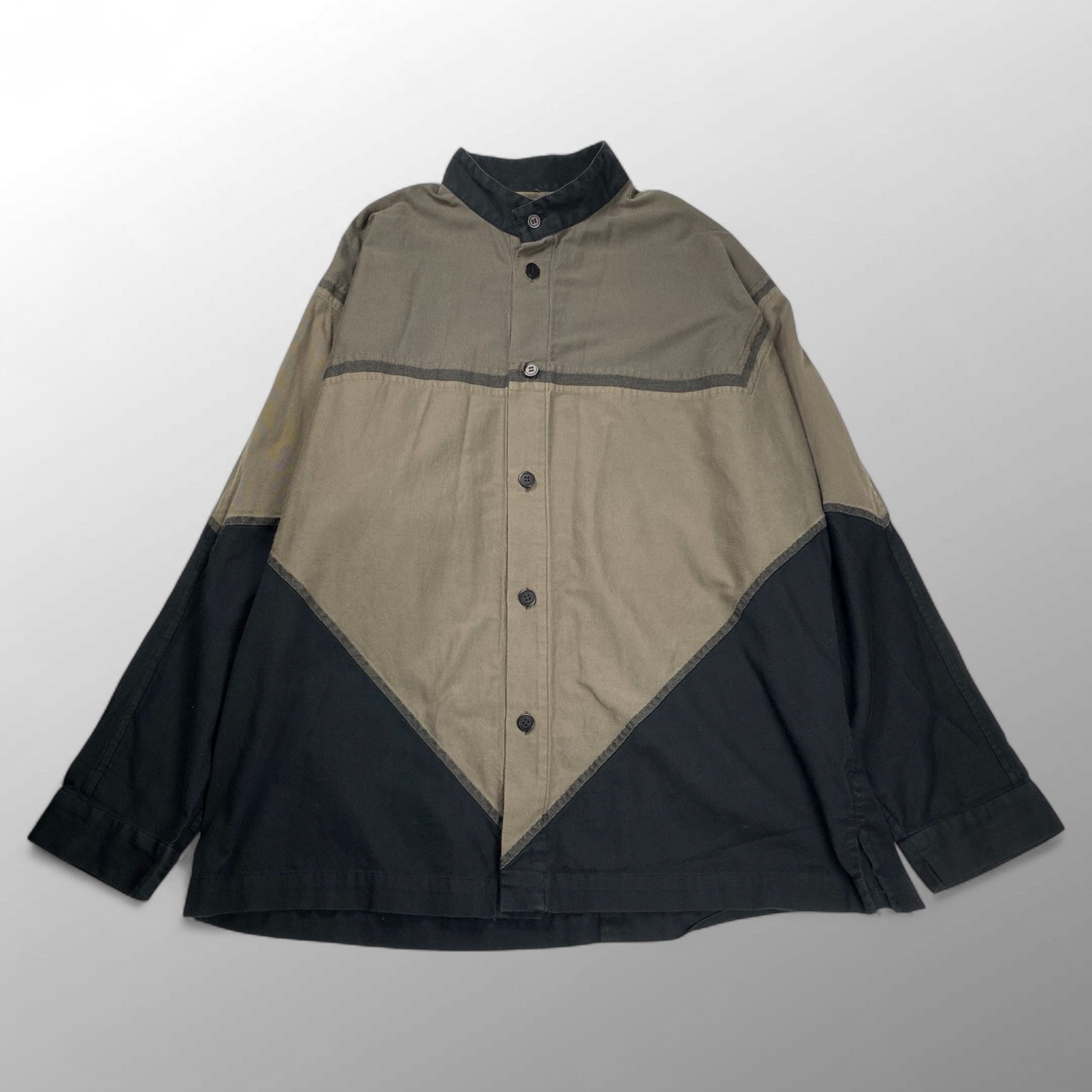 A-POC ABLE ISSEY MIYAKE エイポック エイブル イッセイミヤケ / ジオメトリックシャツ カラーレス 幾何学 グレー×ブラック SIZE:3