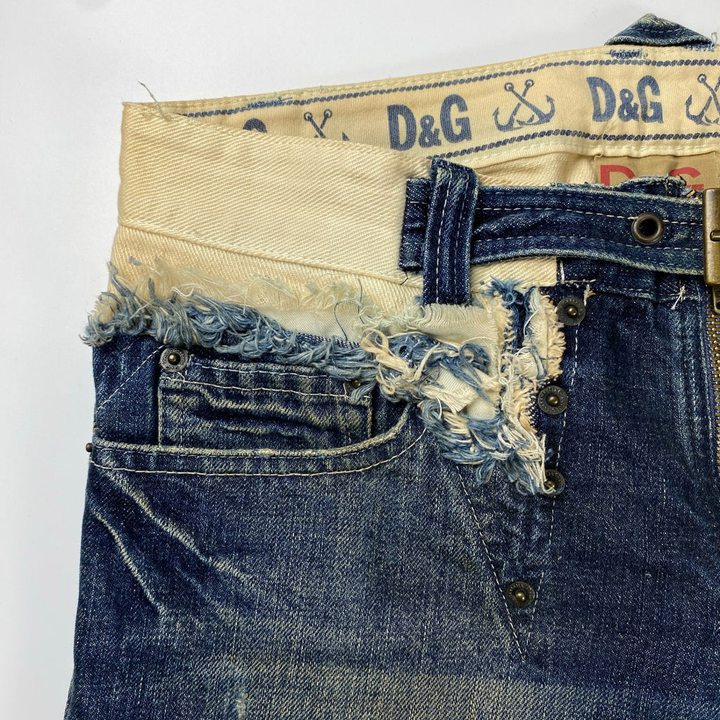 【00sスペシャル】 D&G  DOLCE&GABBANA / ギミック ダブルウエスト デニムパンツ ベルト グランジ Y2K SIZE:W84cm