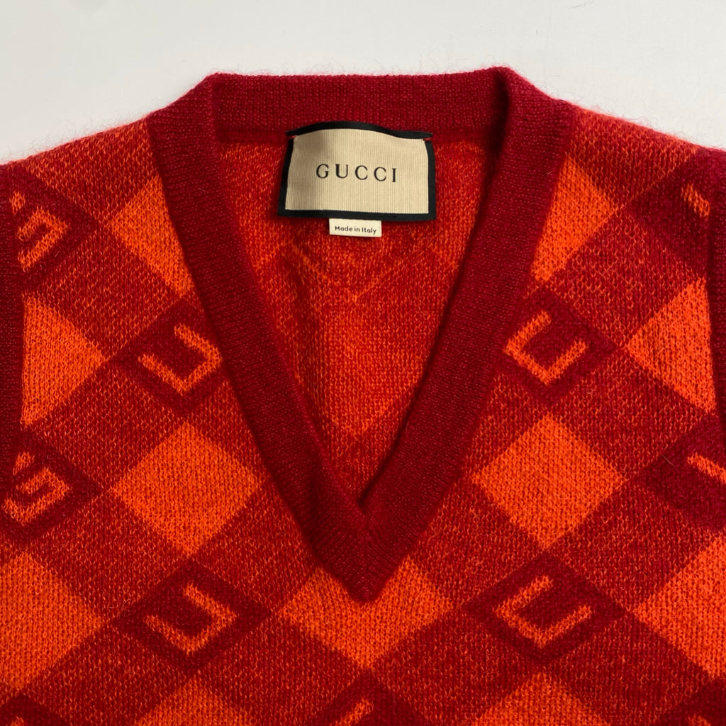 GUCCI グッチ / モヘヤMIX アーガイルベスト オレンジ×レッド 22SS SIZE：XXS