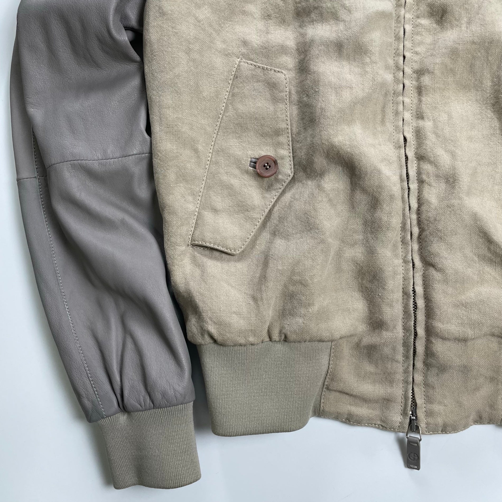 GIORGIO ARMANI ジョルジオ アルマーニ / ラムレザー×リネン 異素材MIX ハリントンジャケット ブルゾン G9タイプ 参考定価：300,000程度 SIZE:46
