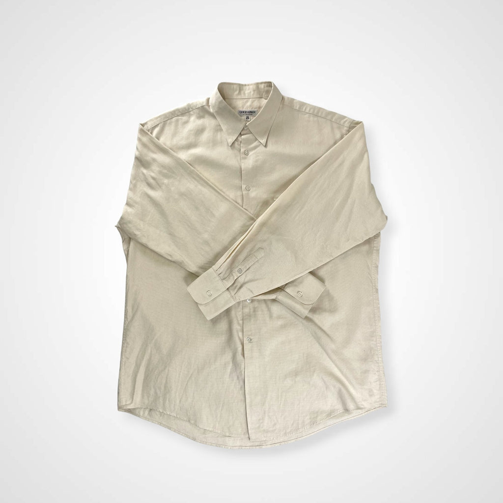 GIORGIO ARMANI LE COLLEZIONI ジョルジオアルマーニ / 80s ヴィンテージシャツ ホワイト×ベージュ SIZE：15 1/2