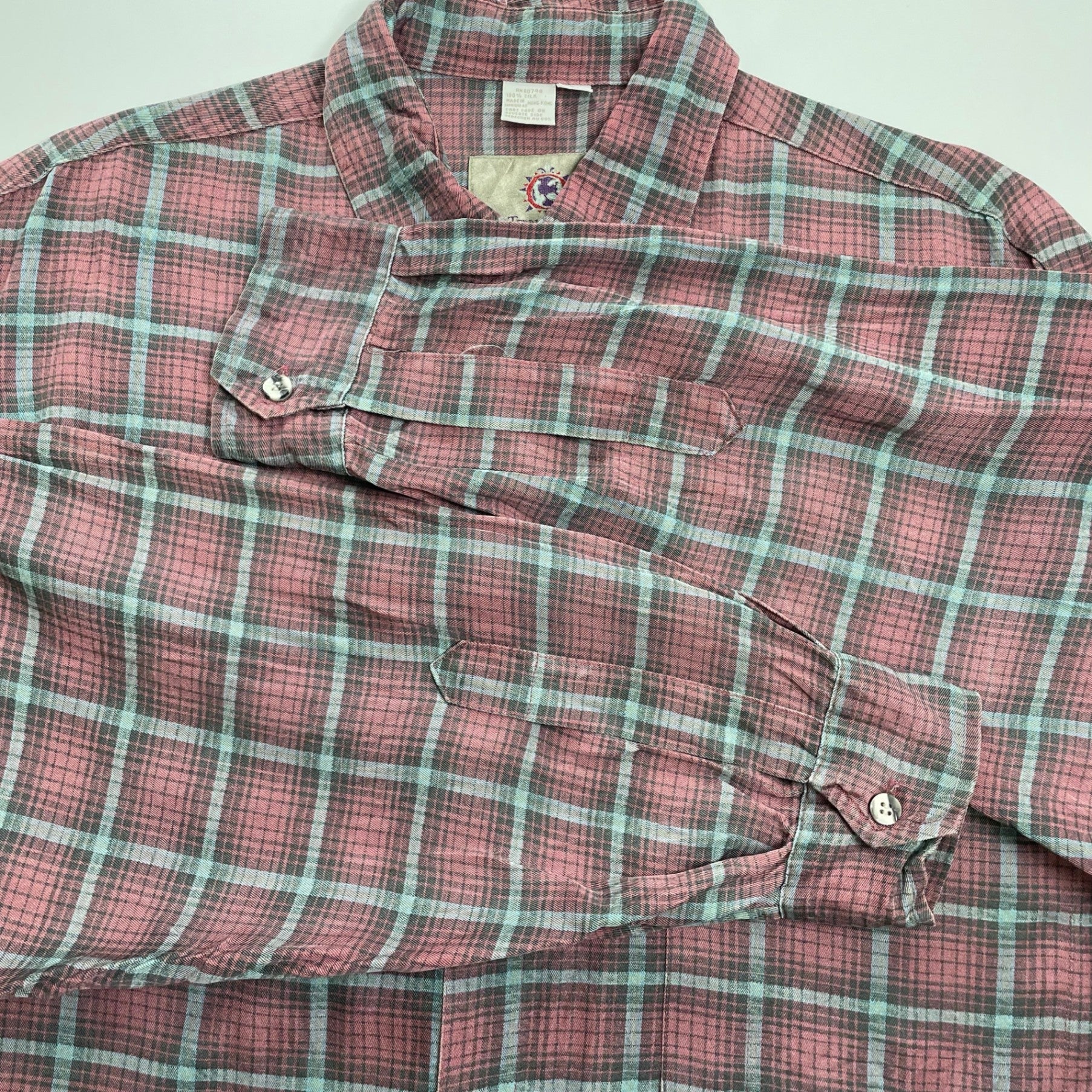 VINTAGE ヴィンテージ / シルク100％ チェックシャツ THE TERRITORY AHEAD USAブランド SIZE:L