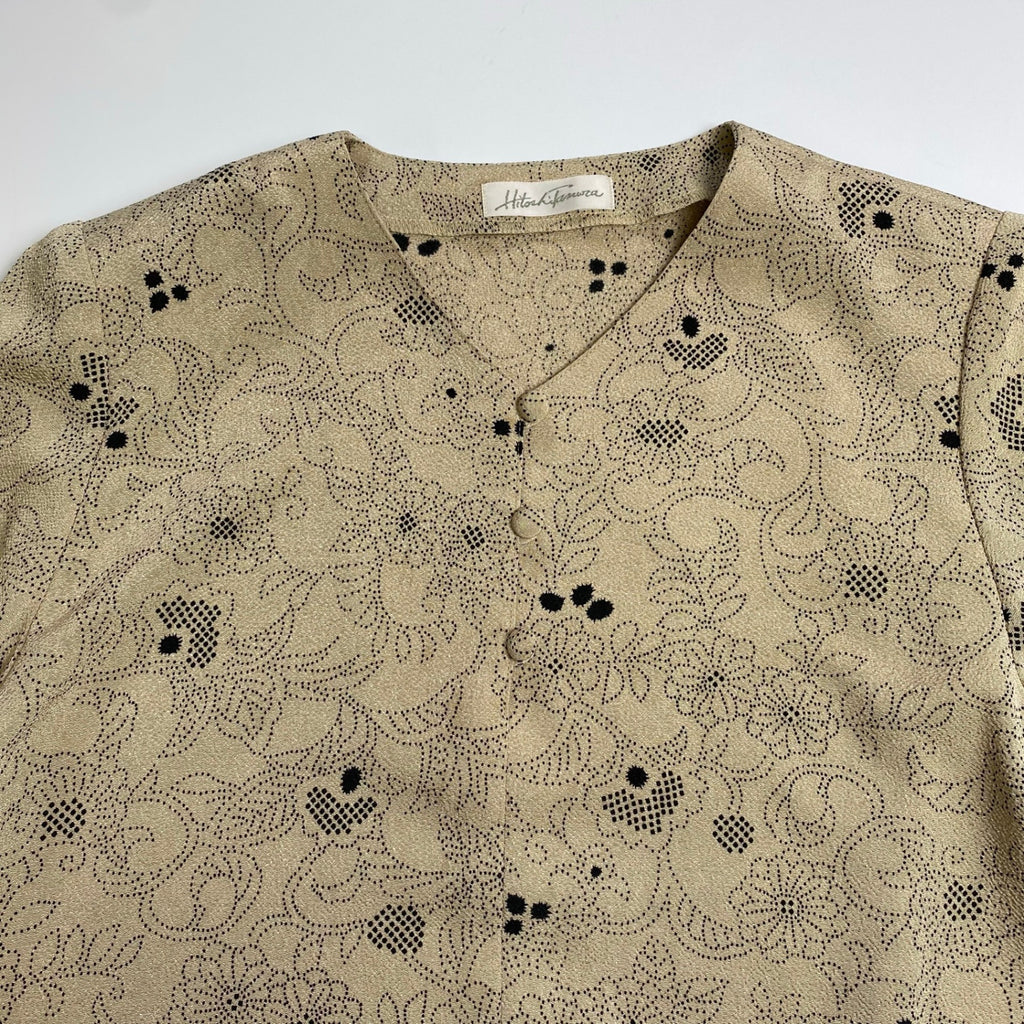 Hitoshi Tamura 詩仙堂 / ちりめん 点描 ワンピース くるみボタン 日本製 参考定価：35,000程度