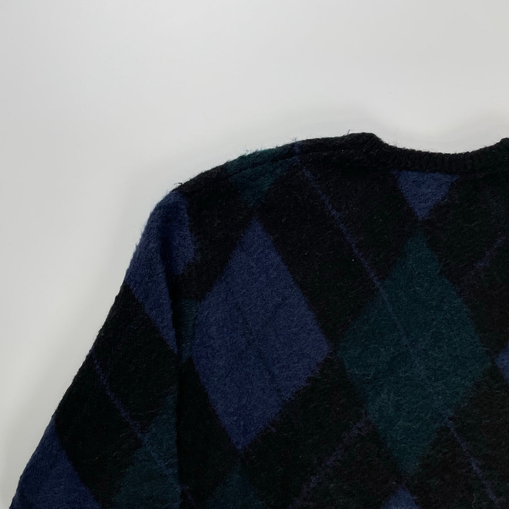 Gymphlex ジムフレックス / モヘヤMIXアーガイルVネック ネイビー×グリーン×ブラック 参考定価：16,000程度 SIZE：12
