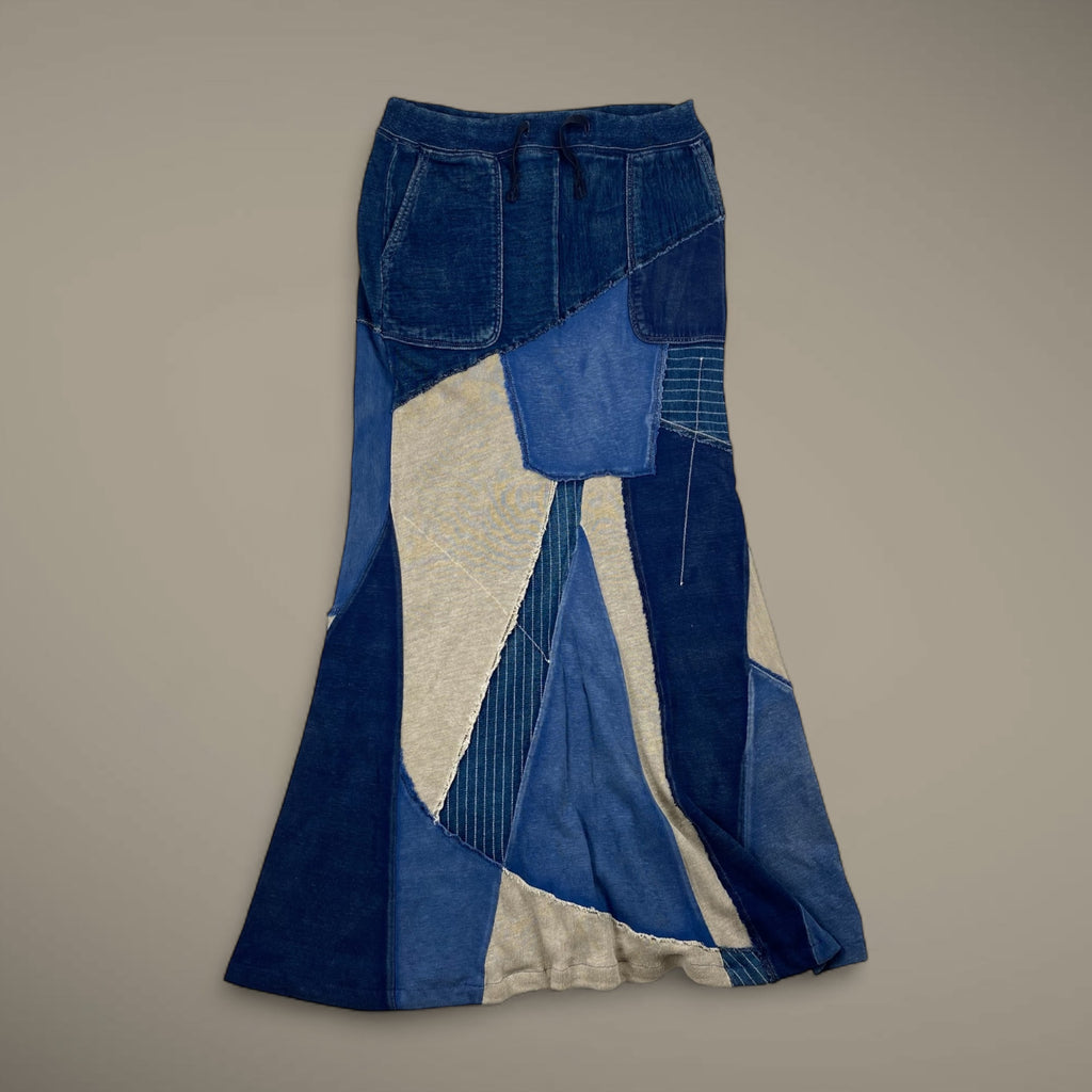 KAPITAL キャピタル / パッチワーク インディゴ タイト ロングスカート コットン リネン SIZE:XS