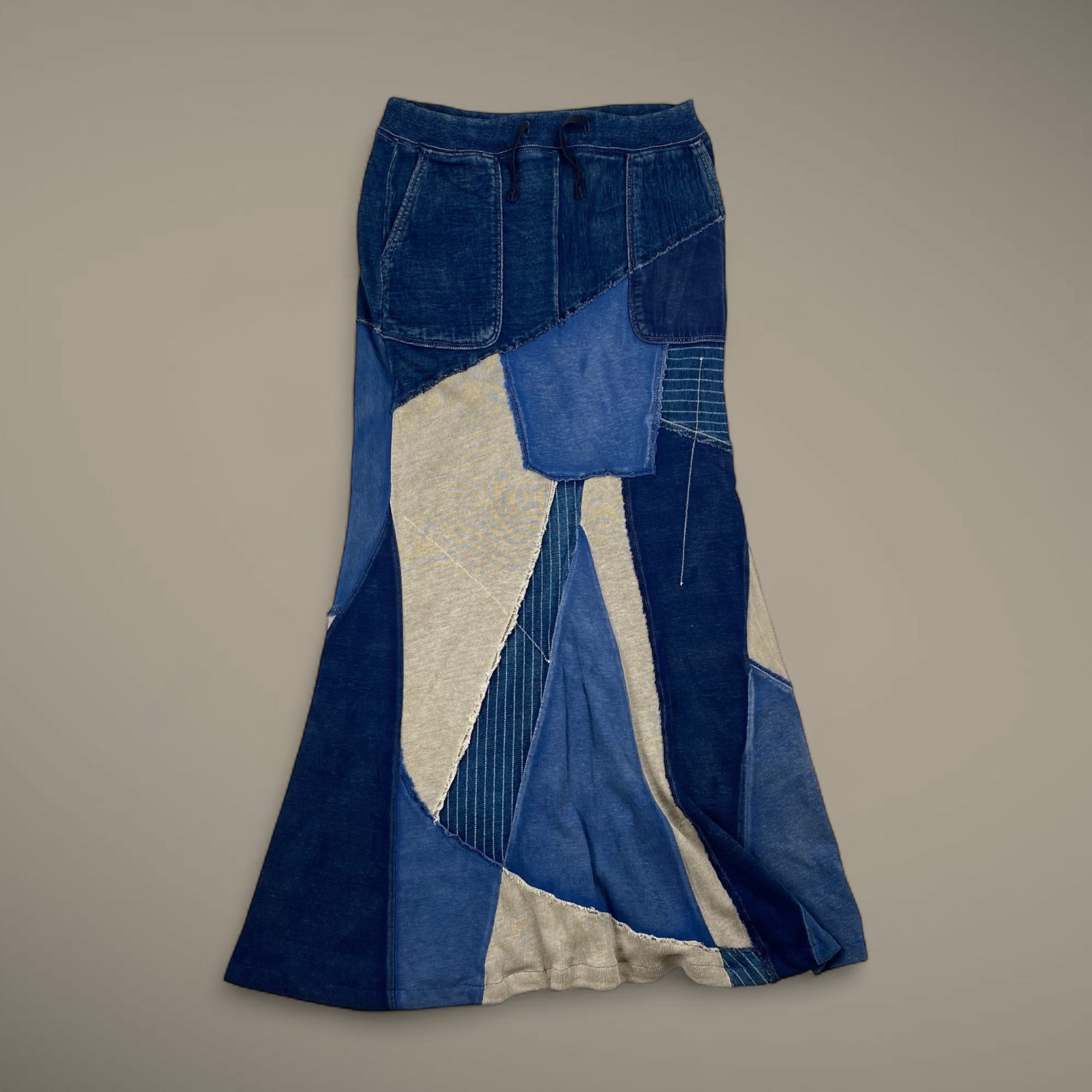 KAPITAL キャピタル / パッチワーク インディゴ タイト ロングスカート コットン リネン SIZE:XS