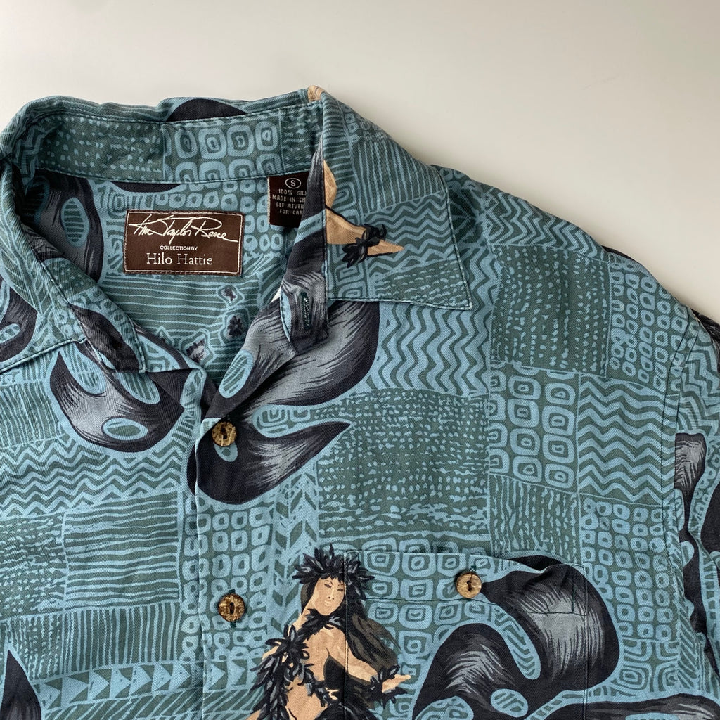 Hilo Hattie / シルク100％ アロハシャツ フラガール モンステラ SIZE：S（L程度）