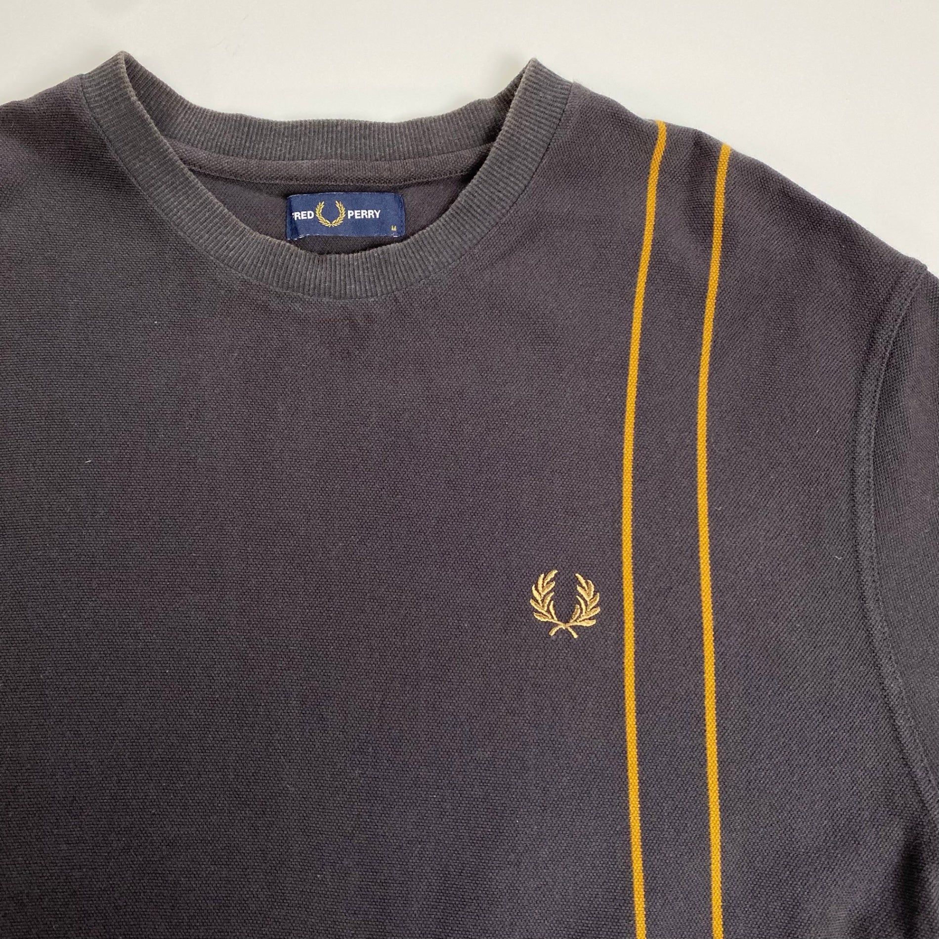 FRED PERRY フレッドペリー / ストライプピケTシャツ エンブレム刺繍 SIZE：M