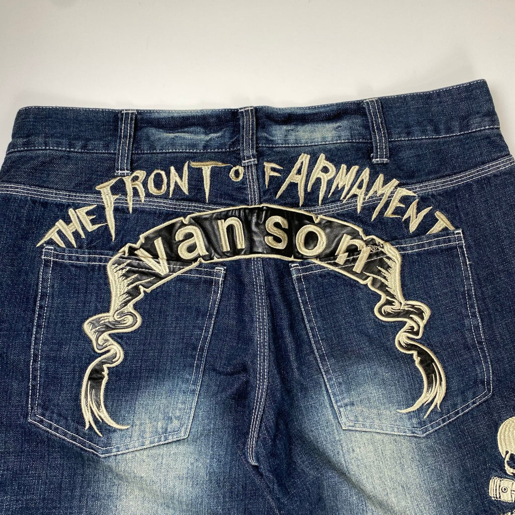 vanson × 「クローズ」武装戦線 / スカル刺繍デニムパンツ インディゴ THE FRONT OF ARMAMENT SIZE：W34