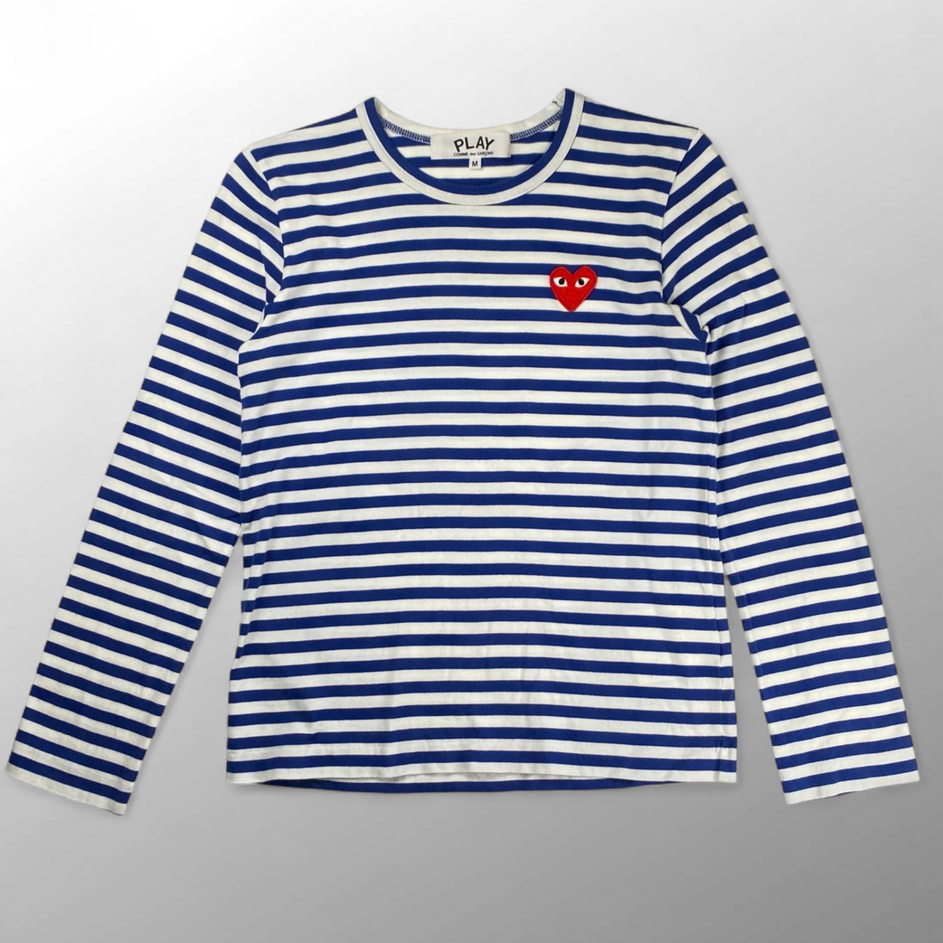 PLAY COMME des GARCONS プレイ コムデギャルソン / ハート ボーダー 長袖Tシャツ カットソー ホワイト ブルー SIZE：M
