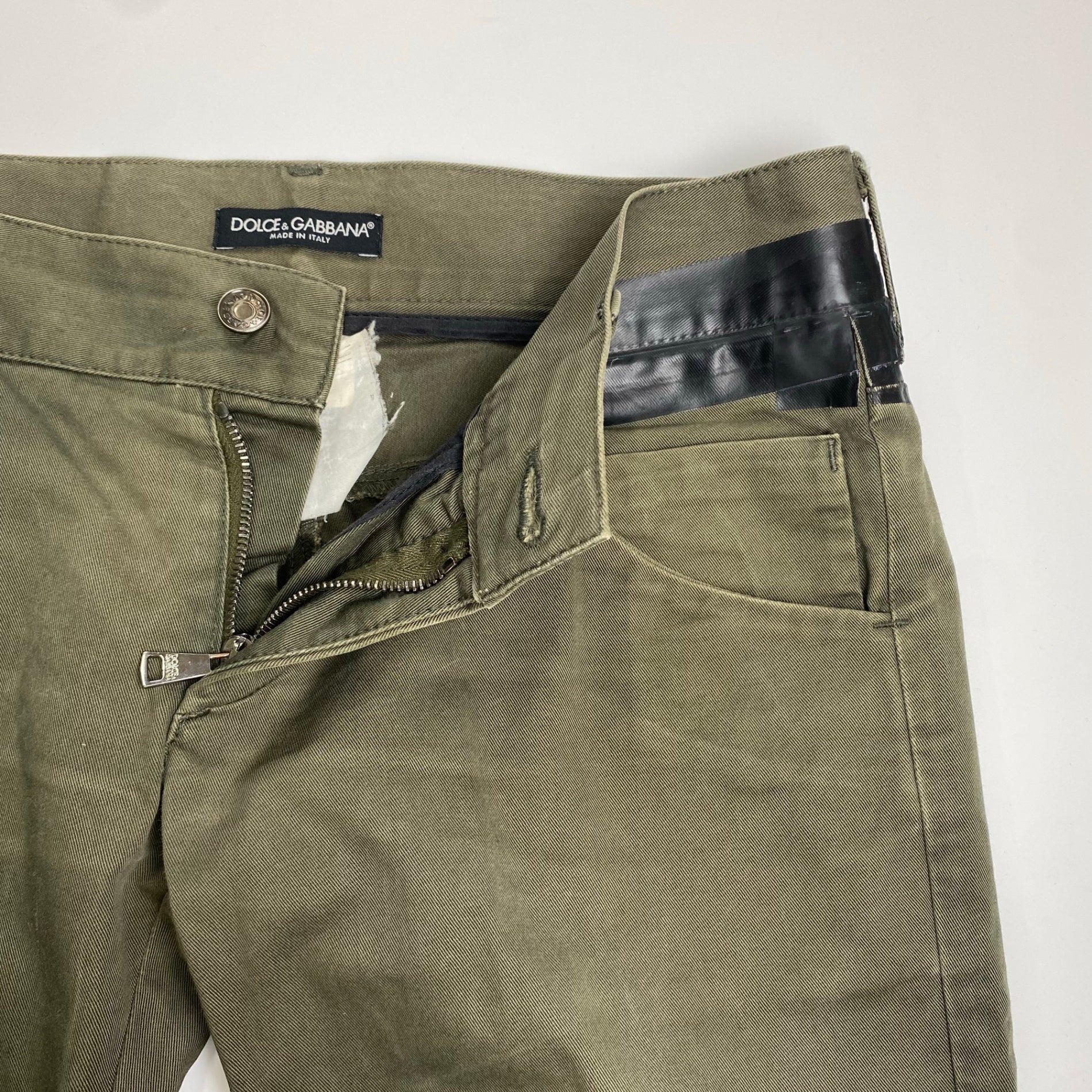 90s DOLCE＆GABBANA ドルチェアンドガッバーナ / テープデザイン パンツ カーキ×ブラック SIZE:46・12SLIM(M程度)
