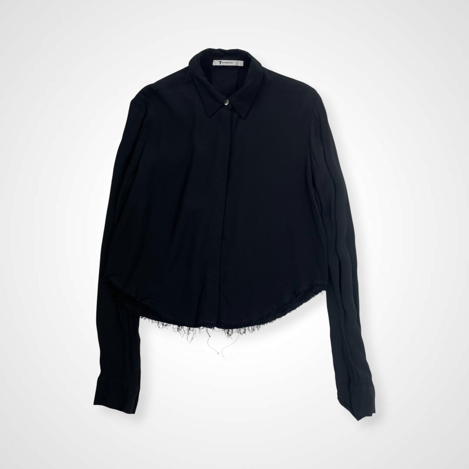 T by ALEXANDER WANG アレキサンダーワン / クロップドシャツ レーヨンギャバ ブラック  参考定価：35,000程度 SIZE:0