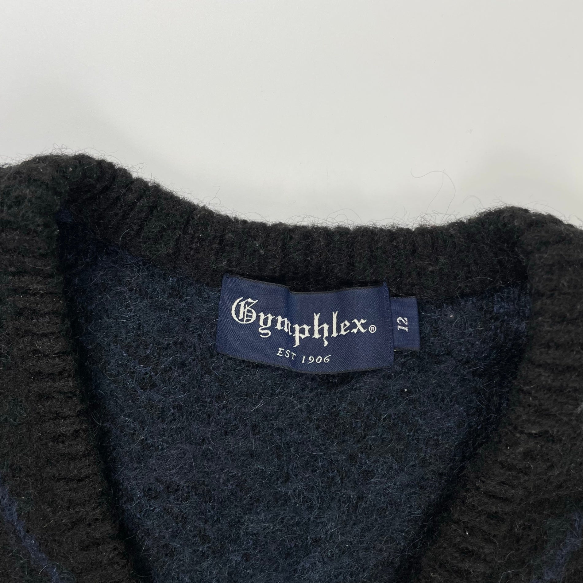 Gymphlex ジムフレックス / モヘヤMIXアーガイルVネック ネイビー×グリーン×ブラック 参考定価：16,000程度 SIZE：12