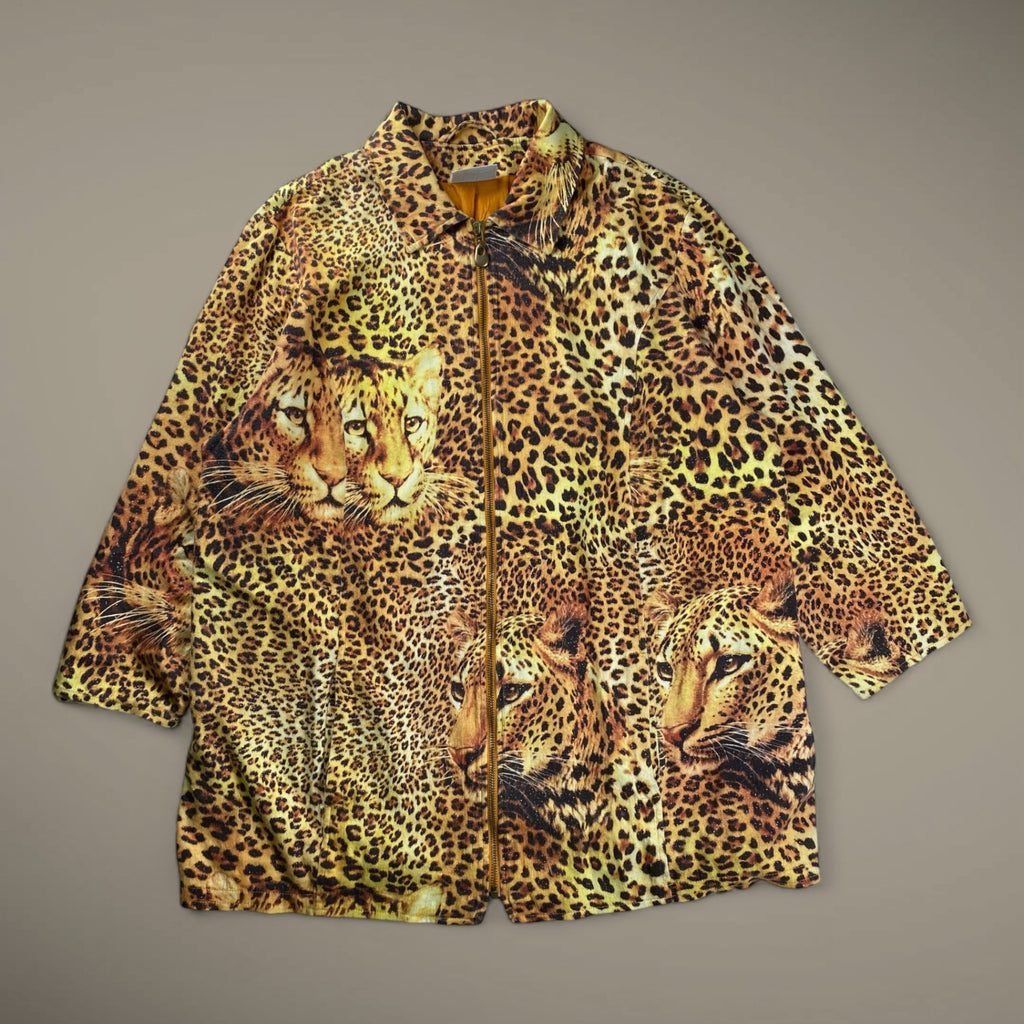 ジャーマンデザイナーズ 古着 marque noire / ヒョウ柄 ビッグシルエット ジッアップジャケット ドイツ ジャーマン SIZE：XL程度