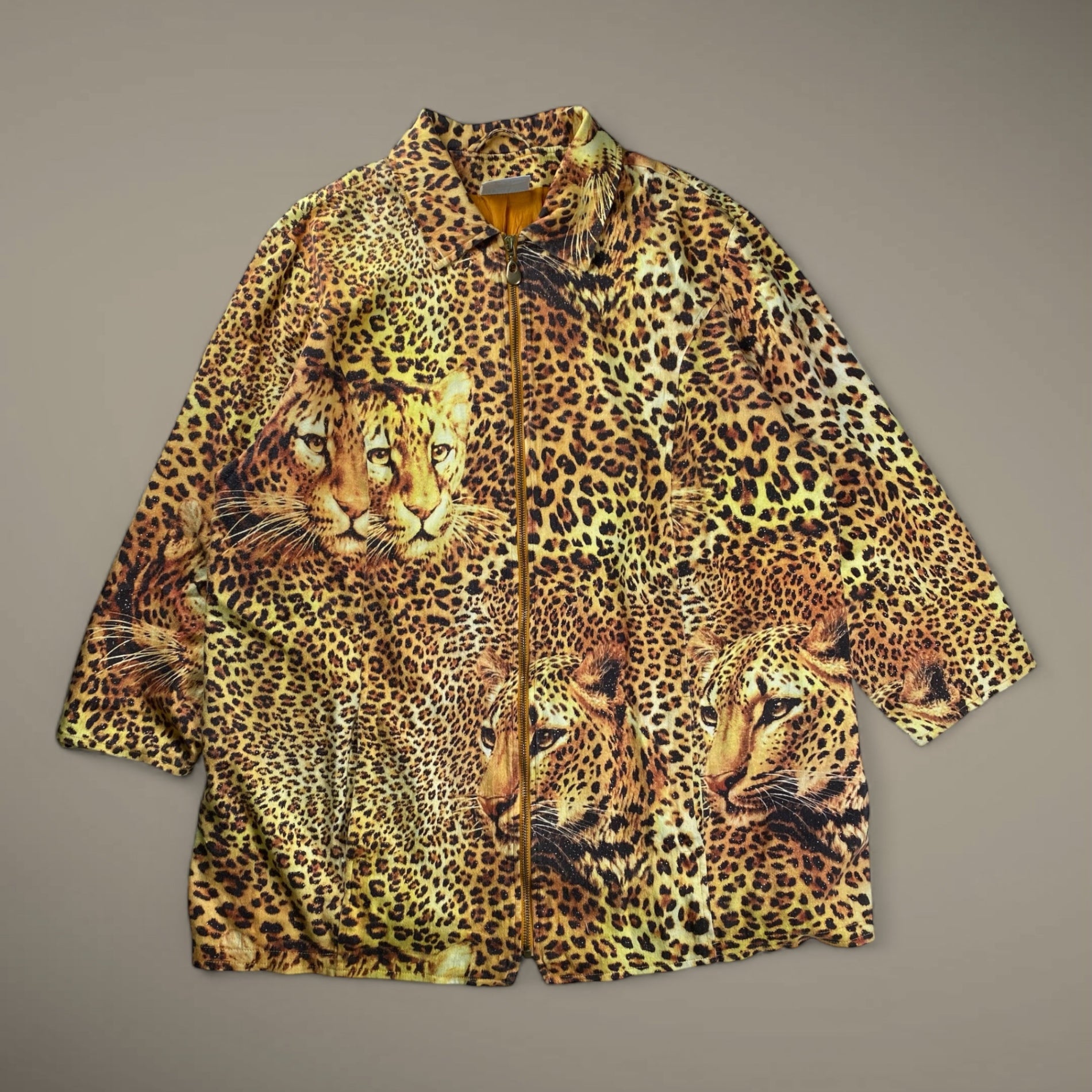 ジャーマンデザイナーズ 古着 marque noire / ヒョウ柄 ビッグシルエット ジッアップジャケット ドイツ ジャーマン SIZE：XL程度