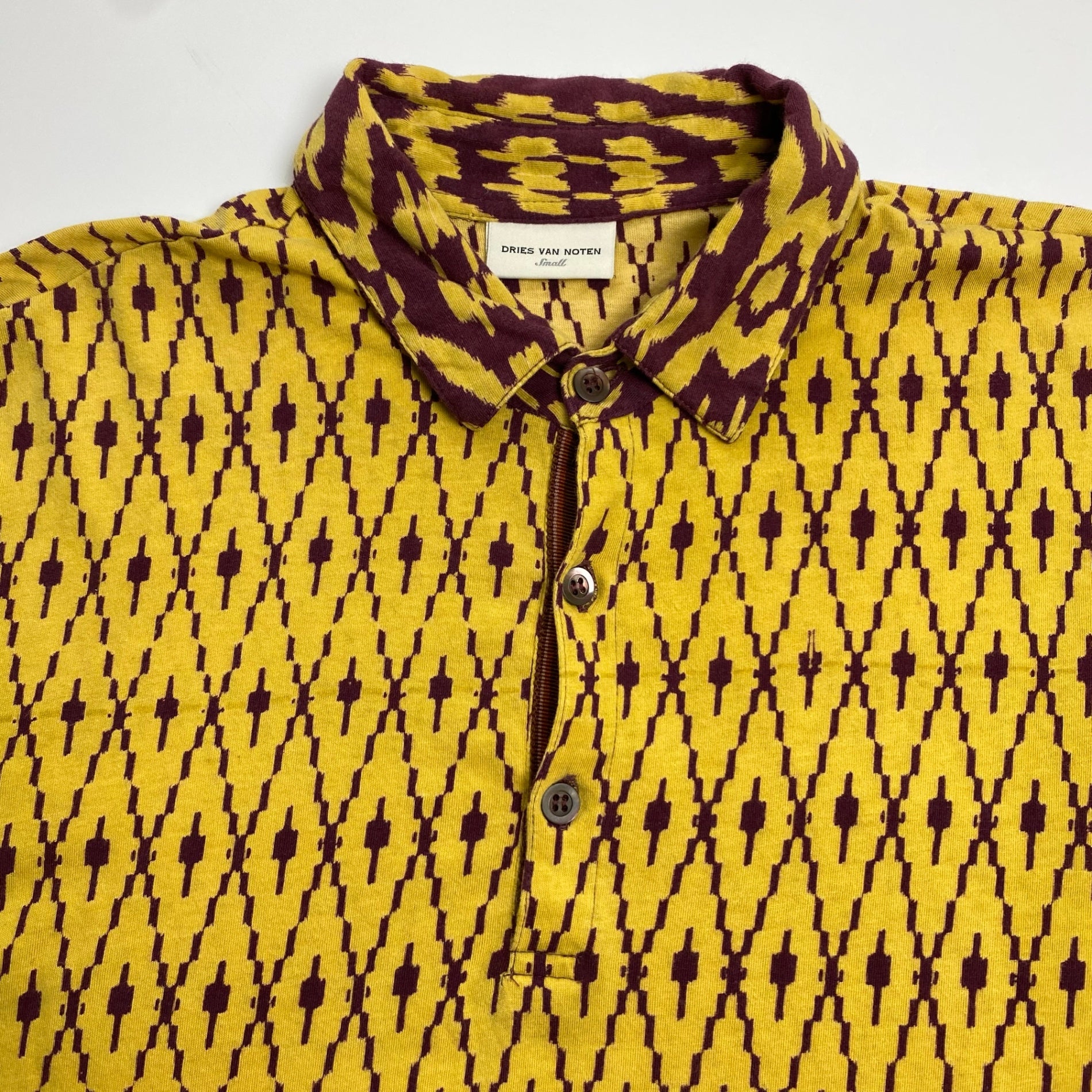 10SS DRIES VAN NOTEN ドリスヴァンノッテン / 総柄 コットンポロシャツ イエロー×パープル SIZE：S