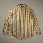90s OLD TOMMY HILFIGER トミーヒルフィガー / ストライプ  ビッグシルエットシャツ ノーカラー バンドカラー エンブレム  SIZE：L（XXL程度）