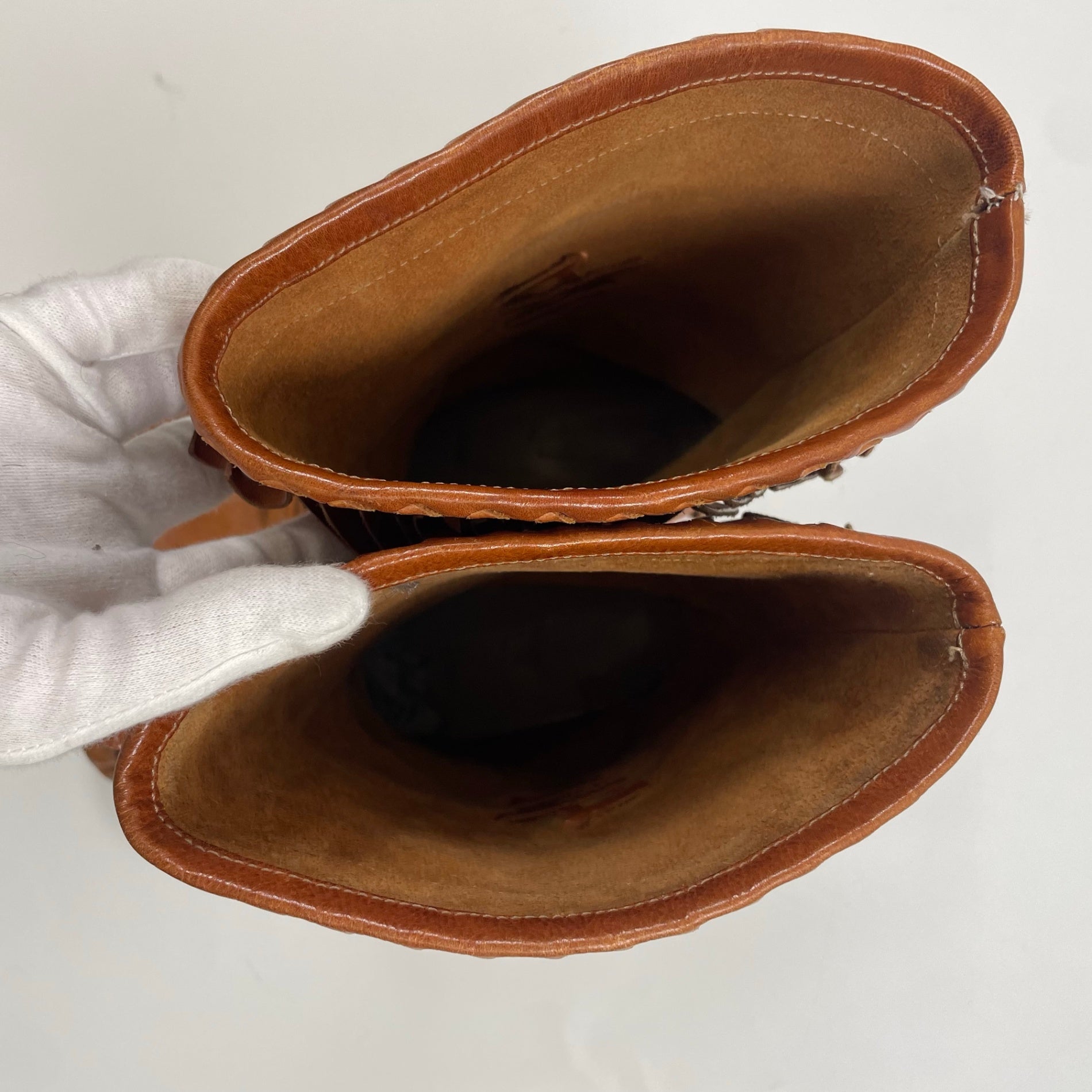 VINTAGE ヴィンテージ / フリンジレザーブーツ ブラウン Y2K イタリア製 SIZE:24.5cm程度