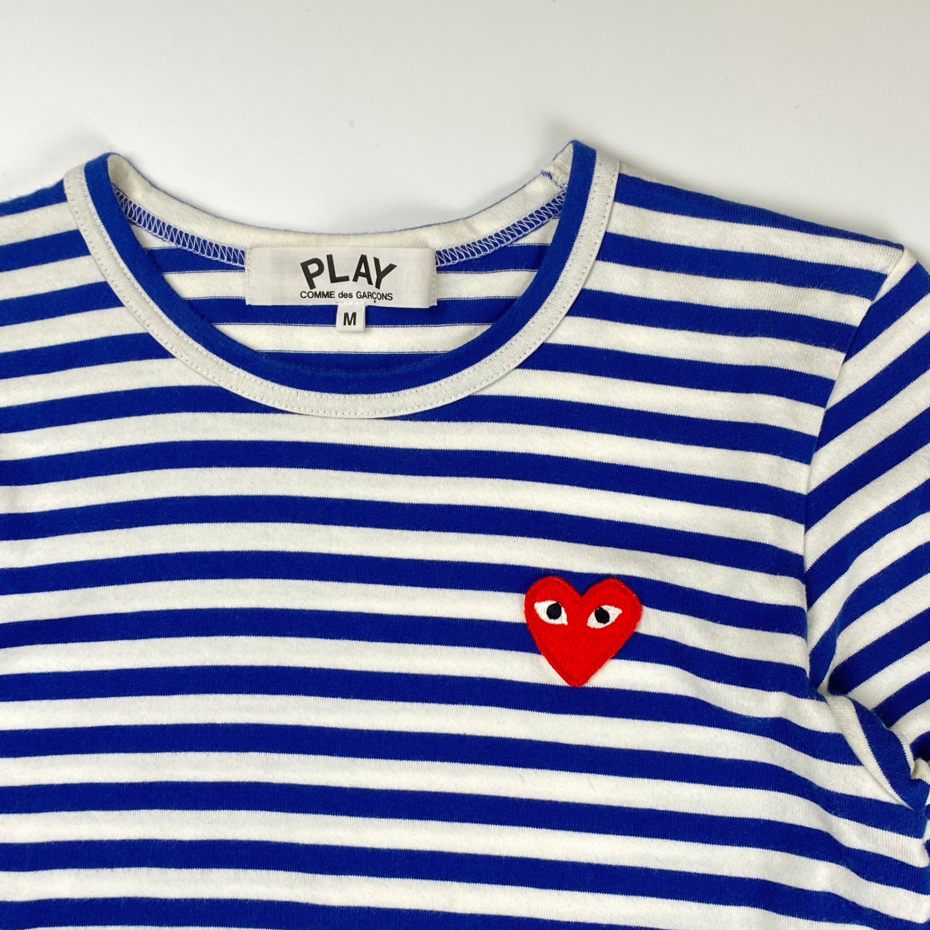 PLAY COMME des GARCONS プレイ コムデギャルソン / ハート ボーダー 長袖Tシャツ カットソー ホワイト ブルー SIZE：M