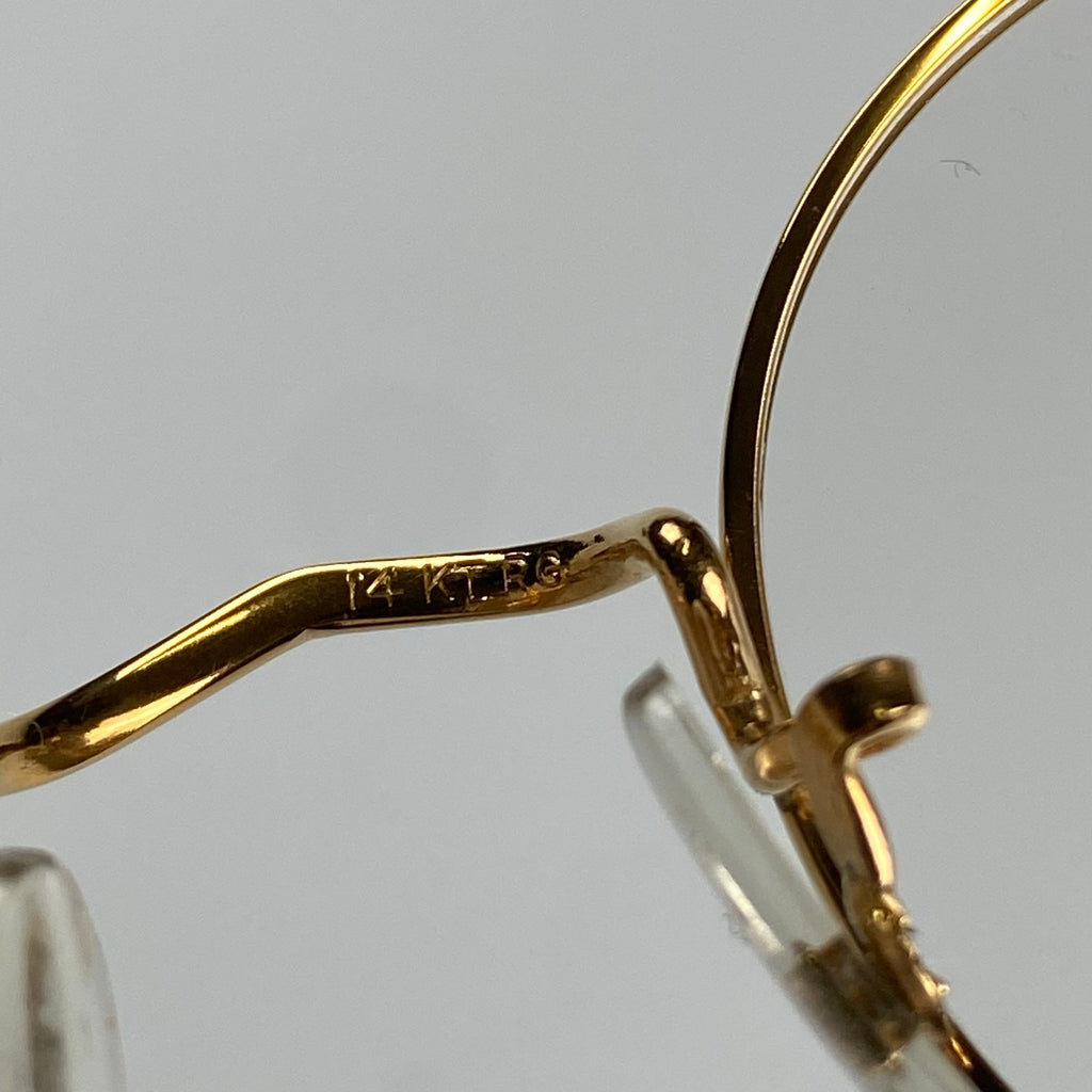 【70年代 デッドストック】 Hilton Classic ヒルトン クラシック / PANTO パント型 アイウェア 伊達メガネ デモレンズ入 K14 ロールドゴールド SIZE:49-20 111