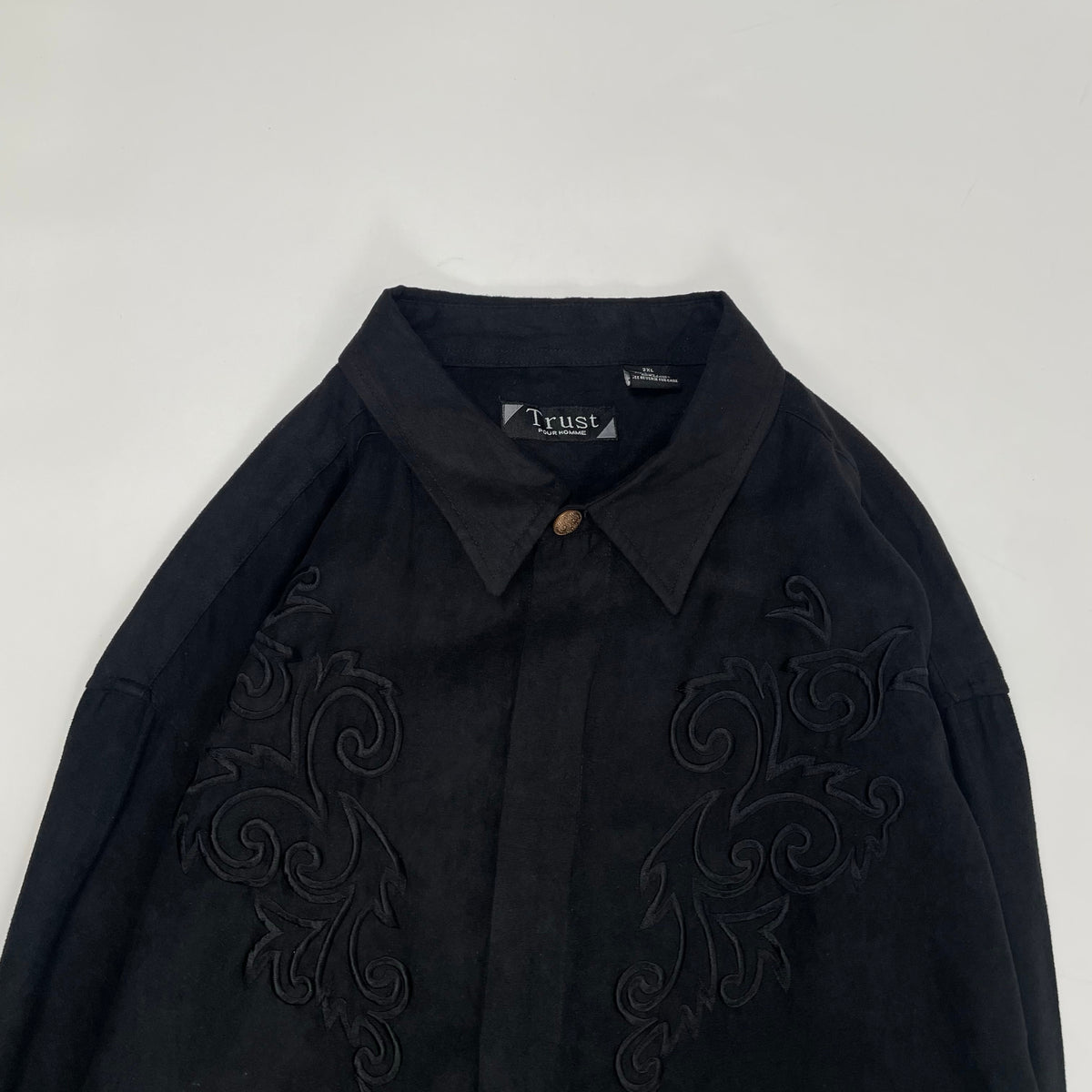 VINTAGE / スウェードタッチ刺繍シャツ ブラック SIZE:2XL