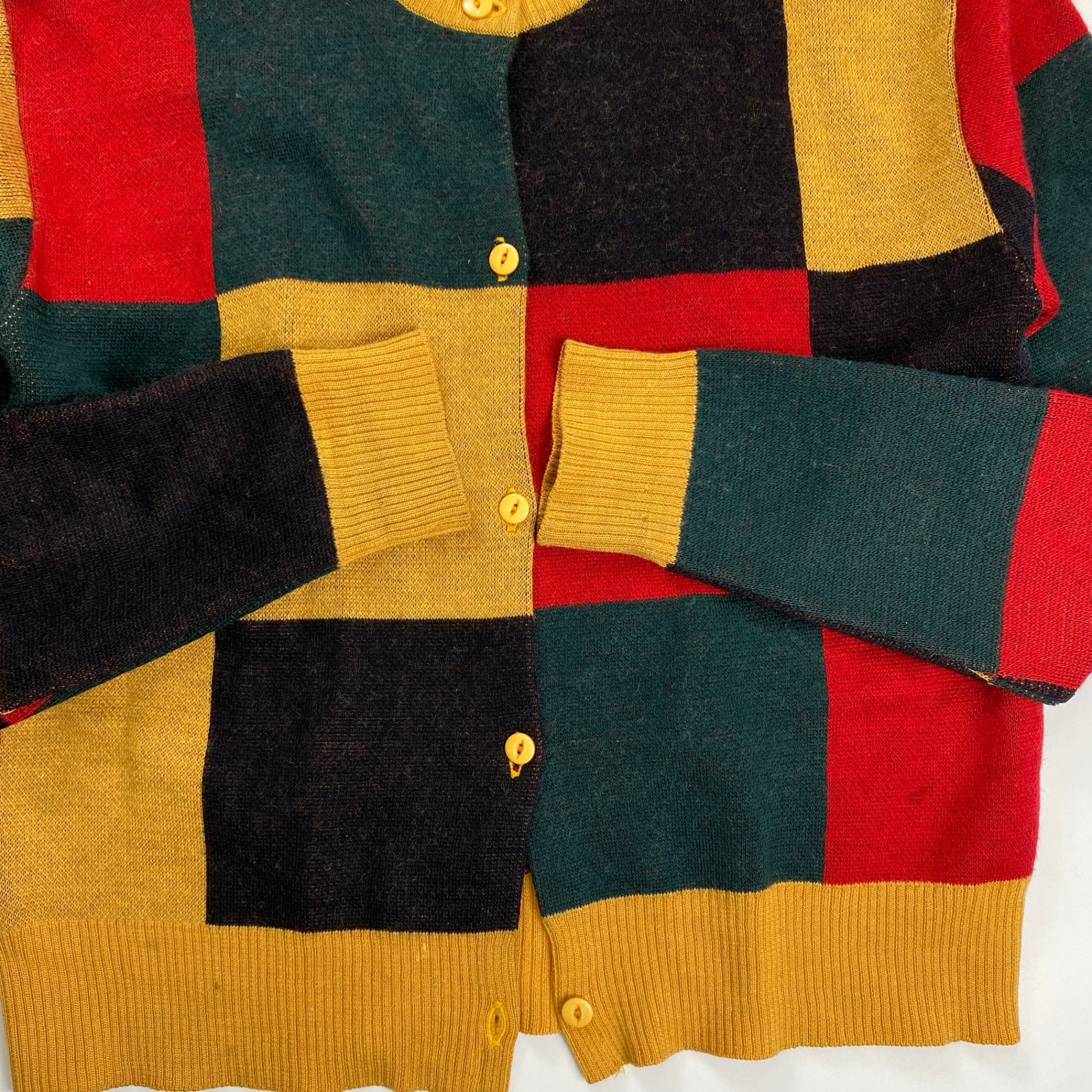 HAI sporting gear ハイ スポーティングギア / VINTAGE ブロックチェック クルーネックニットカーディガン SIZE:S程度