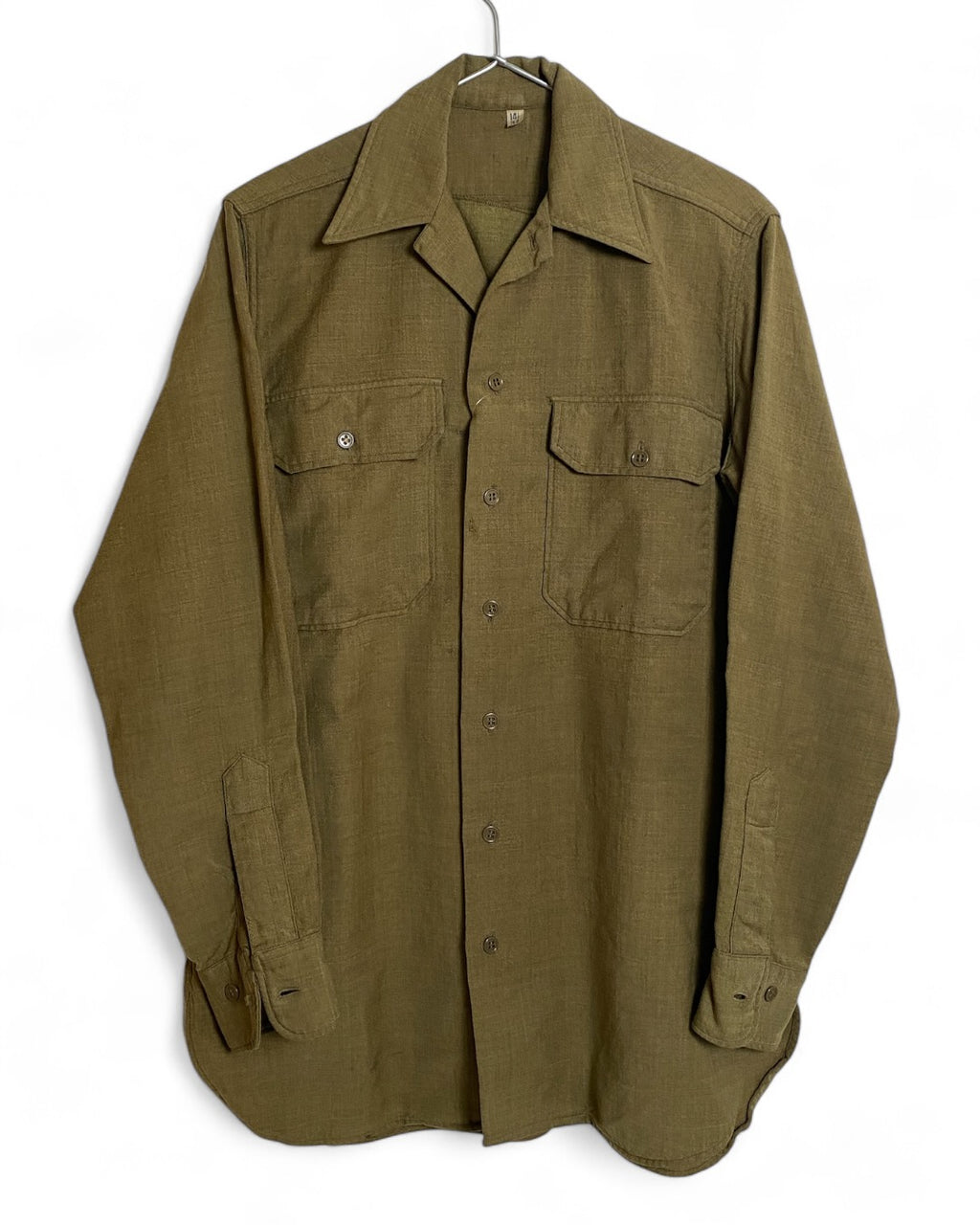 推定40’s US ARMY M-37 マスタード ウール シャツ ガスフラップ付 マチ付